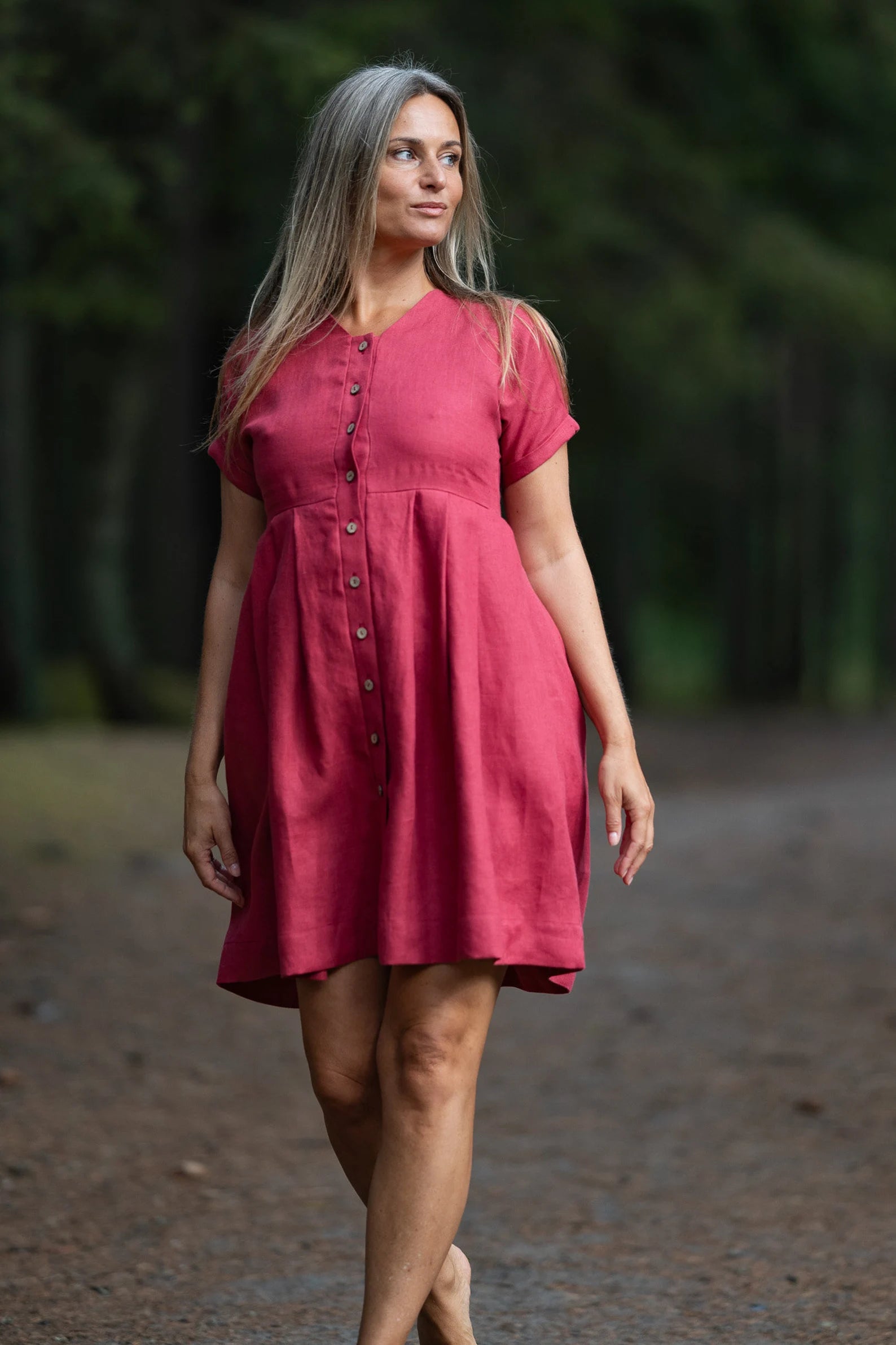 LAURA Linen Button Down Dress in Raspberry - Flowy Casual Summer Dress for Women, Perfect for Beach, Brunch & Office Wear