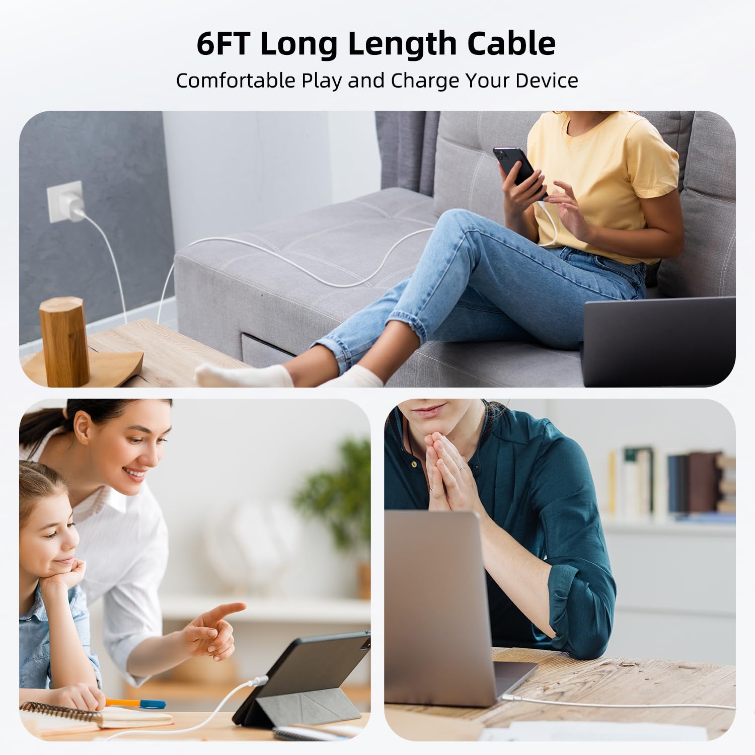 3-Pack 20W USB C Fast Charger Block with 6FT USB C to C Cable - Compatible with iPhone 15/15 Pro/15 Pro Max, iPad Pro 12.9/11