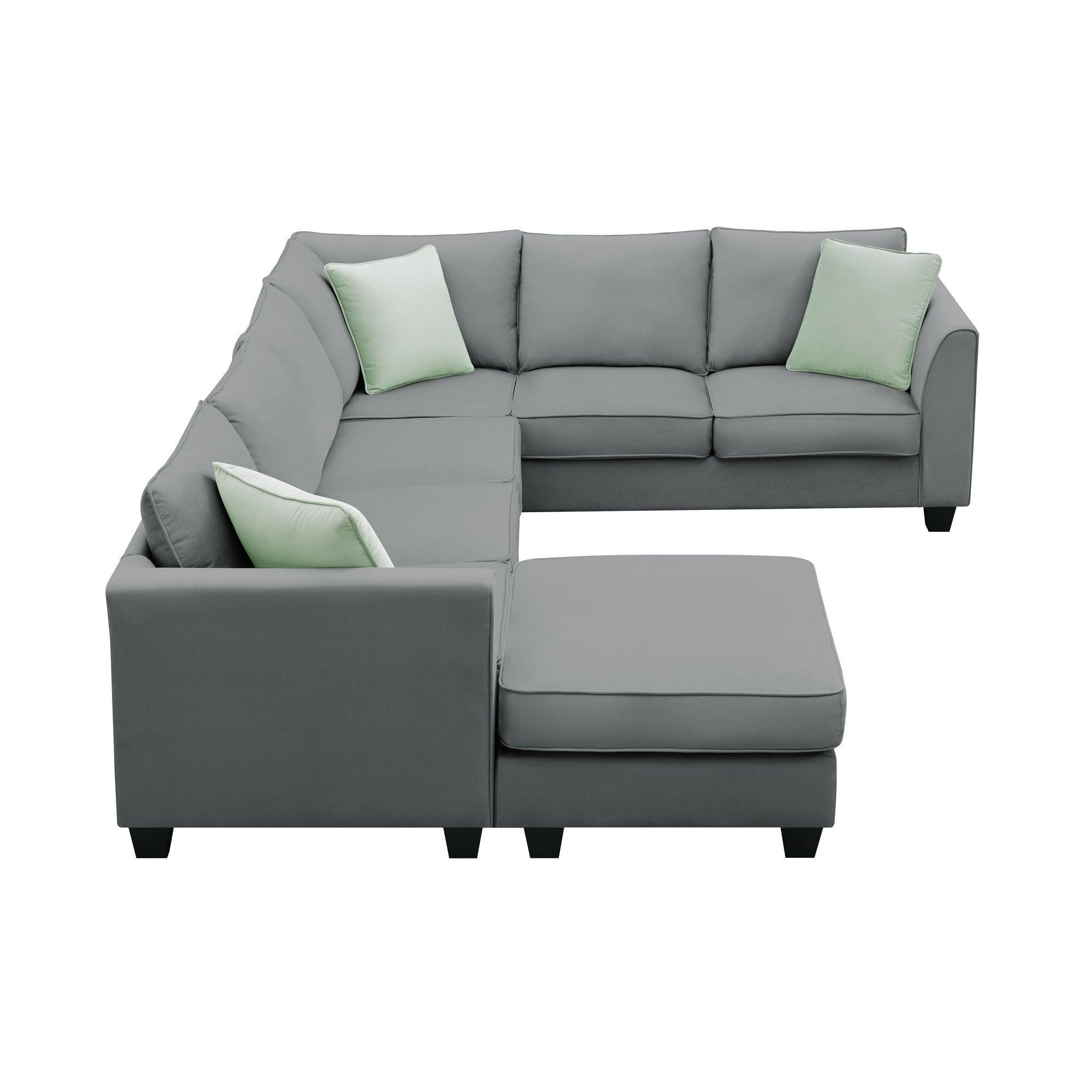 7-Seater Modular L-Shaped Sectional Sofa Set with Ottoman & 3 Pillows - 112x87 Inch Fabric Corner Couch for Living Room | Perfect for Family Gatherings & Home Theater Setup