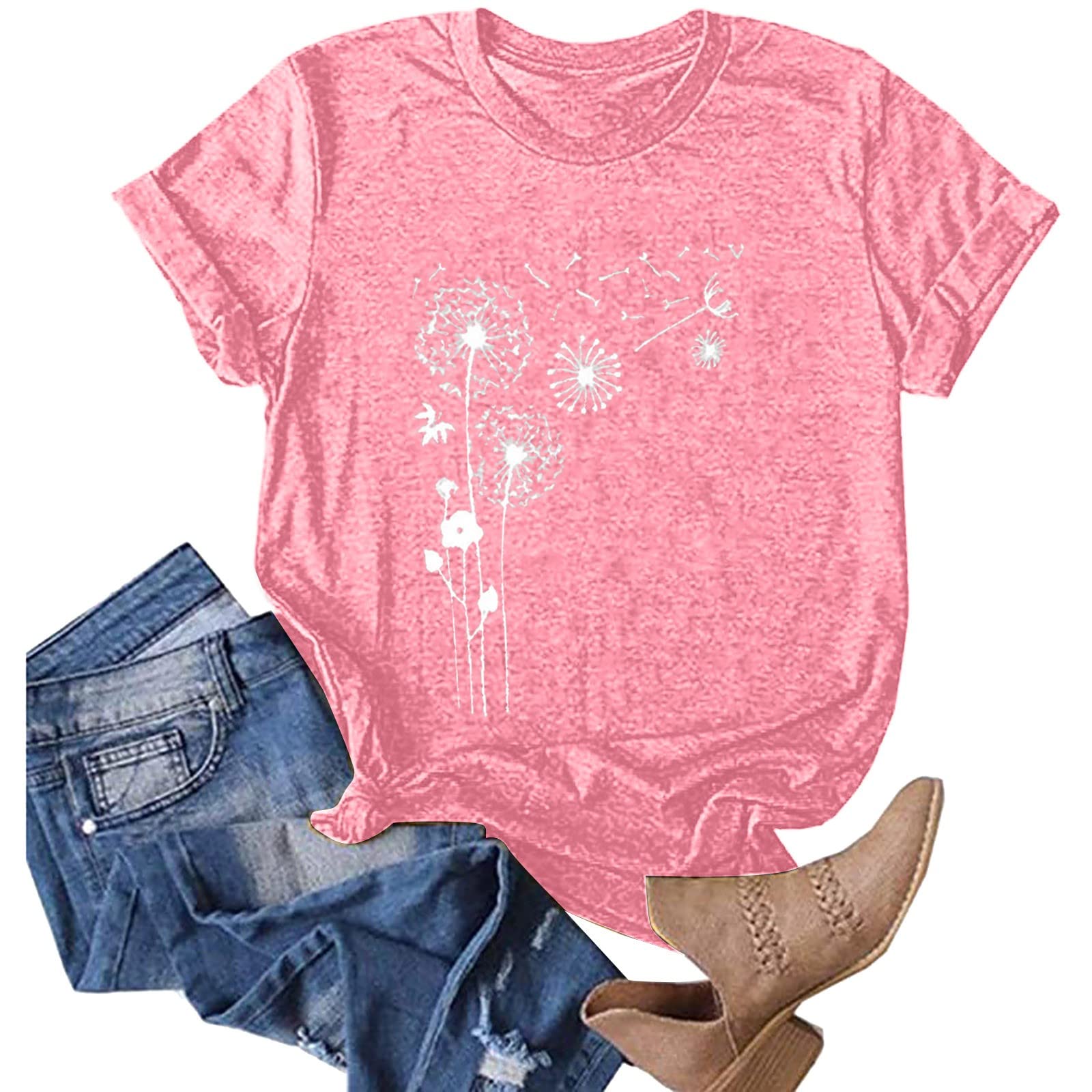 ZEFOTIM Women's Sunflower Print Short Sleeve Crewneck T-Shirt - Casual Summer Fashion Top for Women 2024 - Perfect for Beach Outings, Picnics, and Everyday Wear