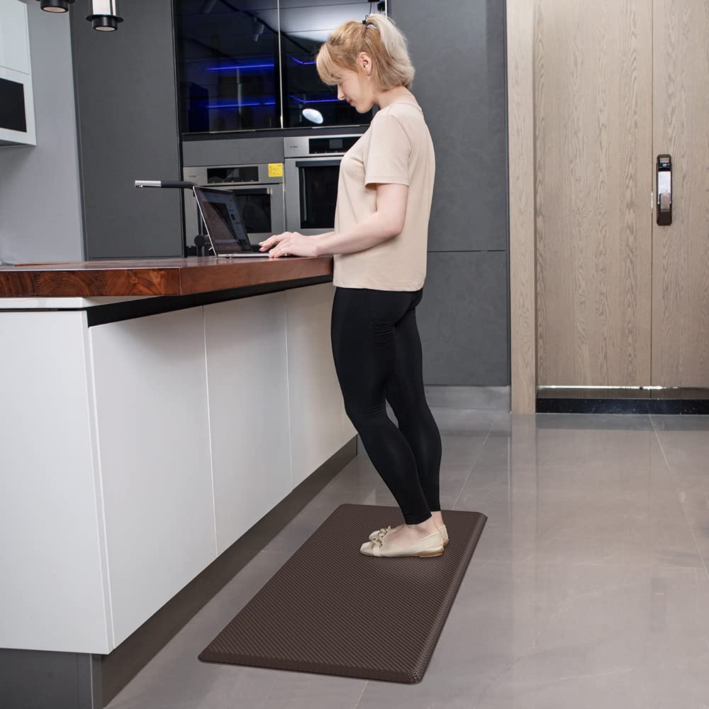 DEXI Anti-Fatigue Kitchen Mat - Non-Slip Waterproof Standing Comfort Floor Rug for Kitchen, Office, Laundry, Sink - 48x20 Inches, Brown - Perfect for Cooking, Dishwashing & Long Standing Work