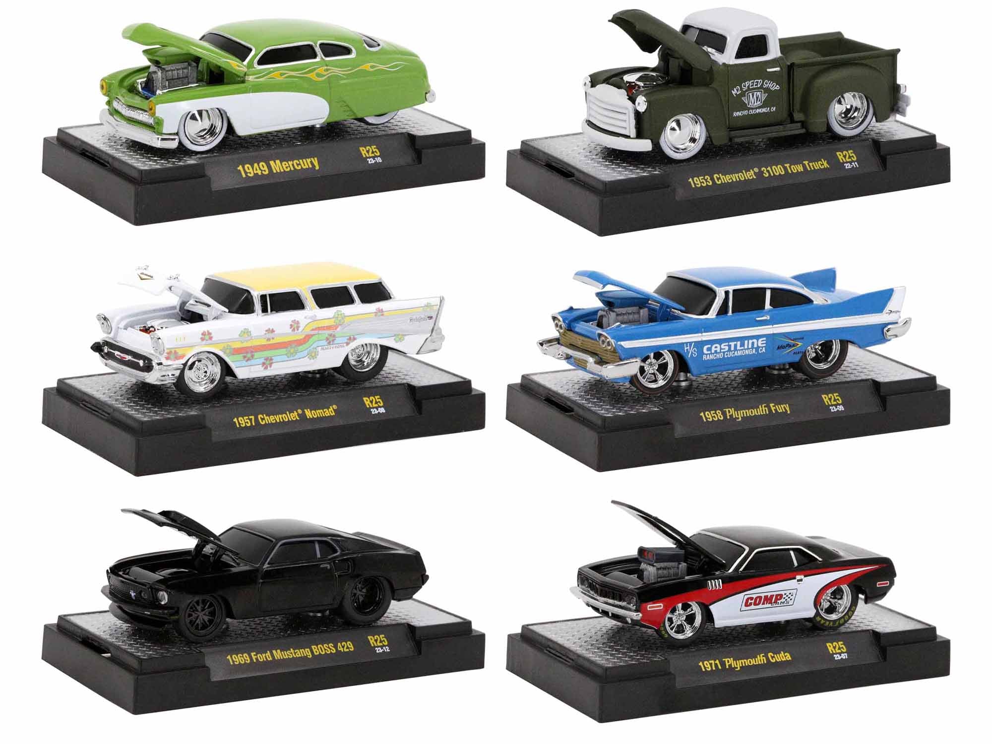 Limited Edition M2 Machines 1/64 Scale Diecast Model Cars - Ground Pounders 6 Car Set in Display Cases | Collectible Diecast Vehicles for Car Enthusiasts & Display Showcase