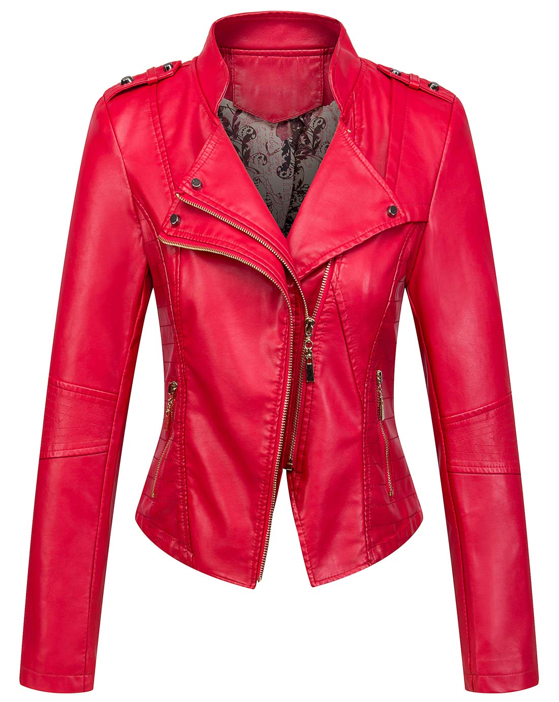 Women's Candy Color Asymmetric Zip Faux Leather Cropped Moto Jacket - Stylish Slim Fit Biker Jacket for Casual Outings & Nightlife