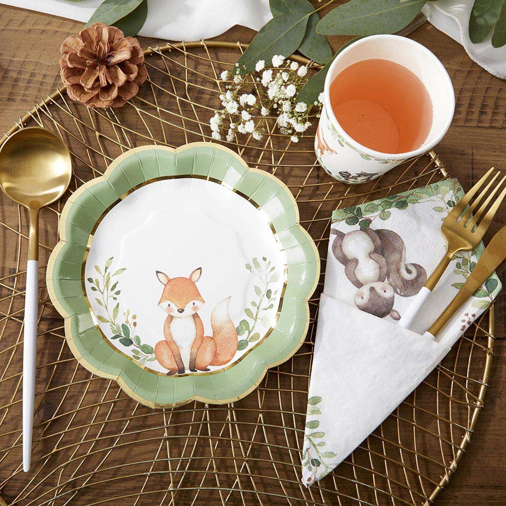Premium Woodland Baby 7-Inch Paper Plates - Set of 16 | Eco-Friendly Disposable Plates for Birthday Parties, Baby Showers & Picnics