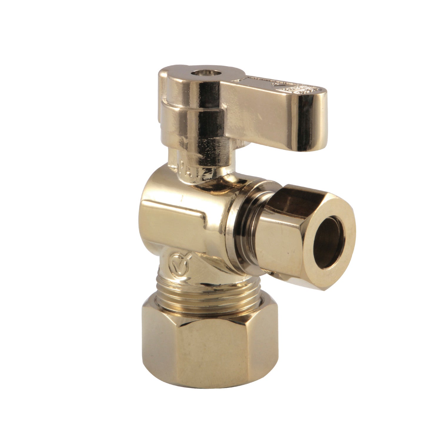 Baseline KF5330PB 5/8 Inch O.D. Comp x 3/8 Inch O.D. Comp Quarter Turn Angle Shut Off Valve, Polished Brass - Perfect for Plumbing, Water Supply Lines & Appliance Connections