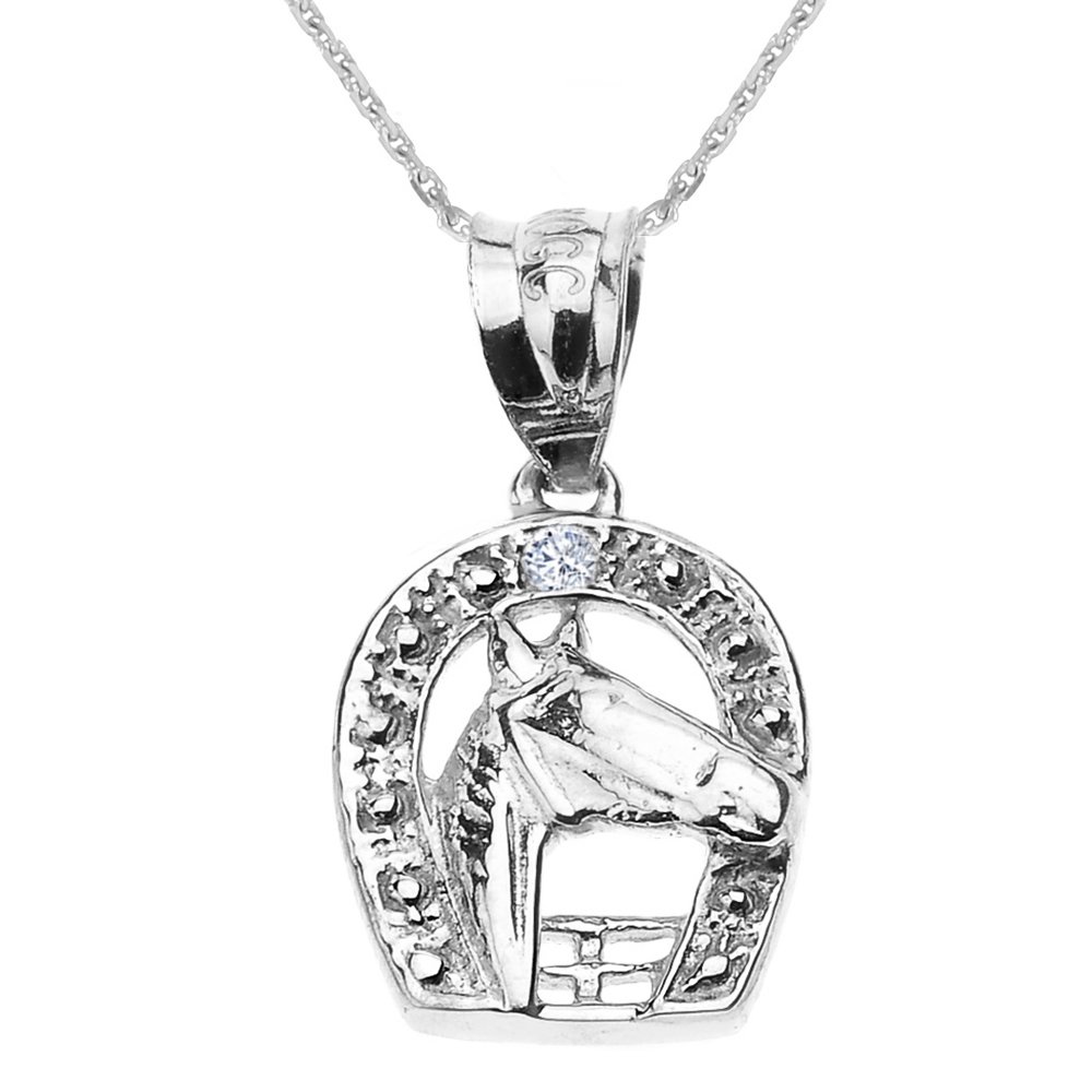 Lucky Diamond Horseshoe Pendant Necklace - 16