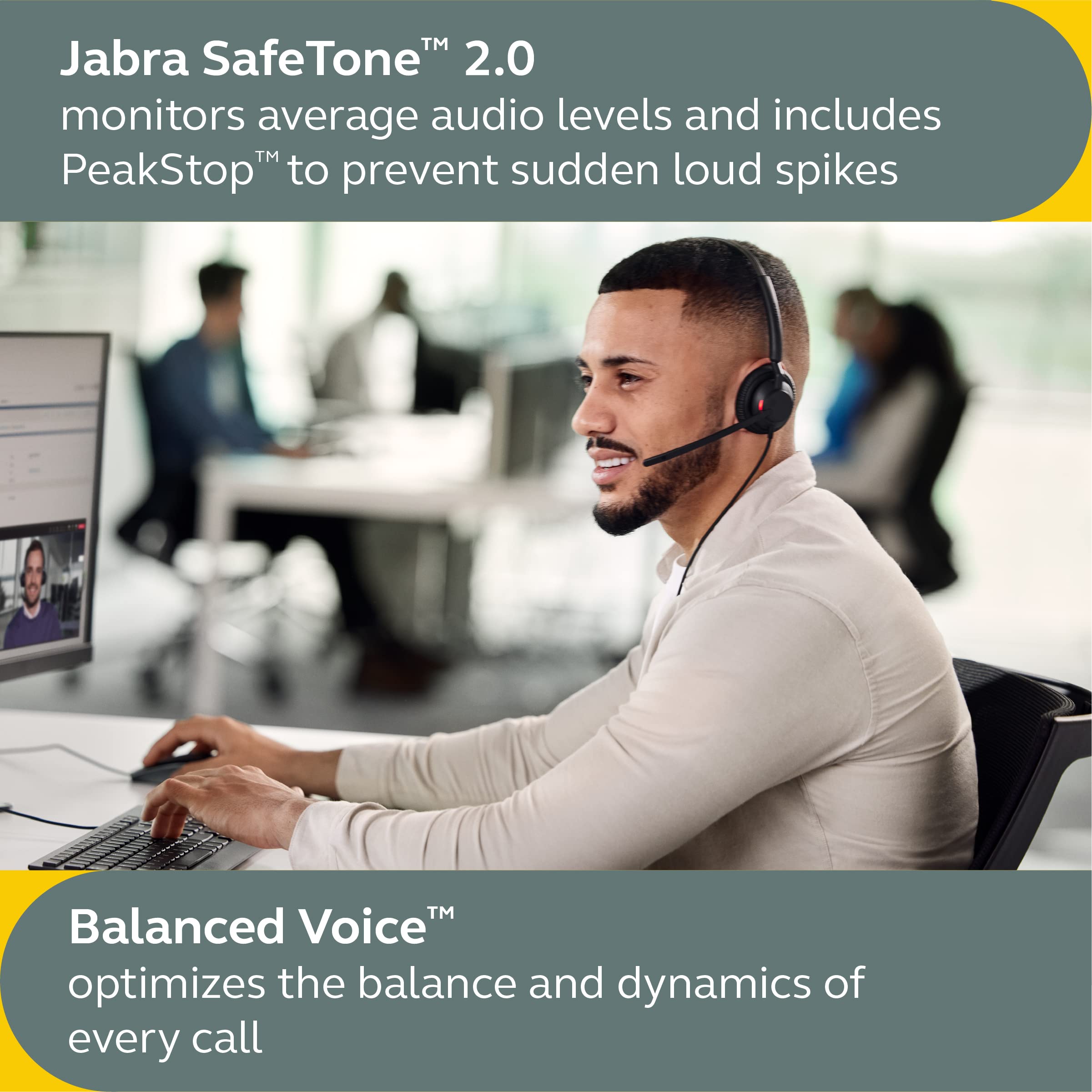 Jabra Engage 40 Wired Stereo Headset with Noise-Cancelling Mic - USB-A Office Headphones for Microsoft Teams, Zoom & Call Centers | Lightweight Design, Inline Call Control | Perfect for Remote Work & Business Communications