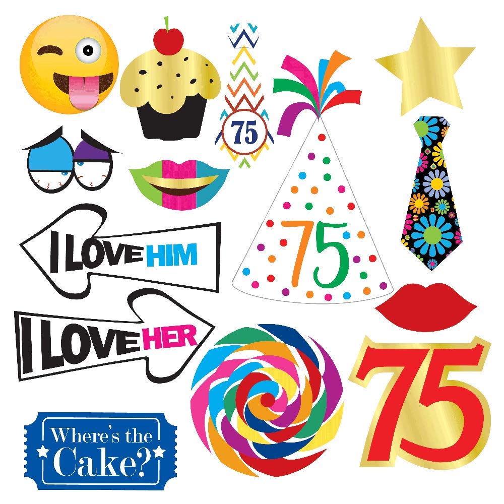 75th Birthday Photo Booth Props Kit - 40-Piece Set for 75 Year Old Birthday Party Decorations, Favors & Supplies | Perfect for Milestone Celebrations, Senior Parties & Golden Anniversary Events