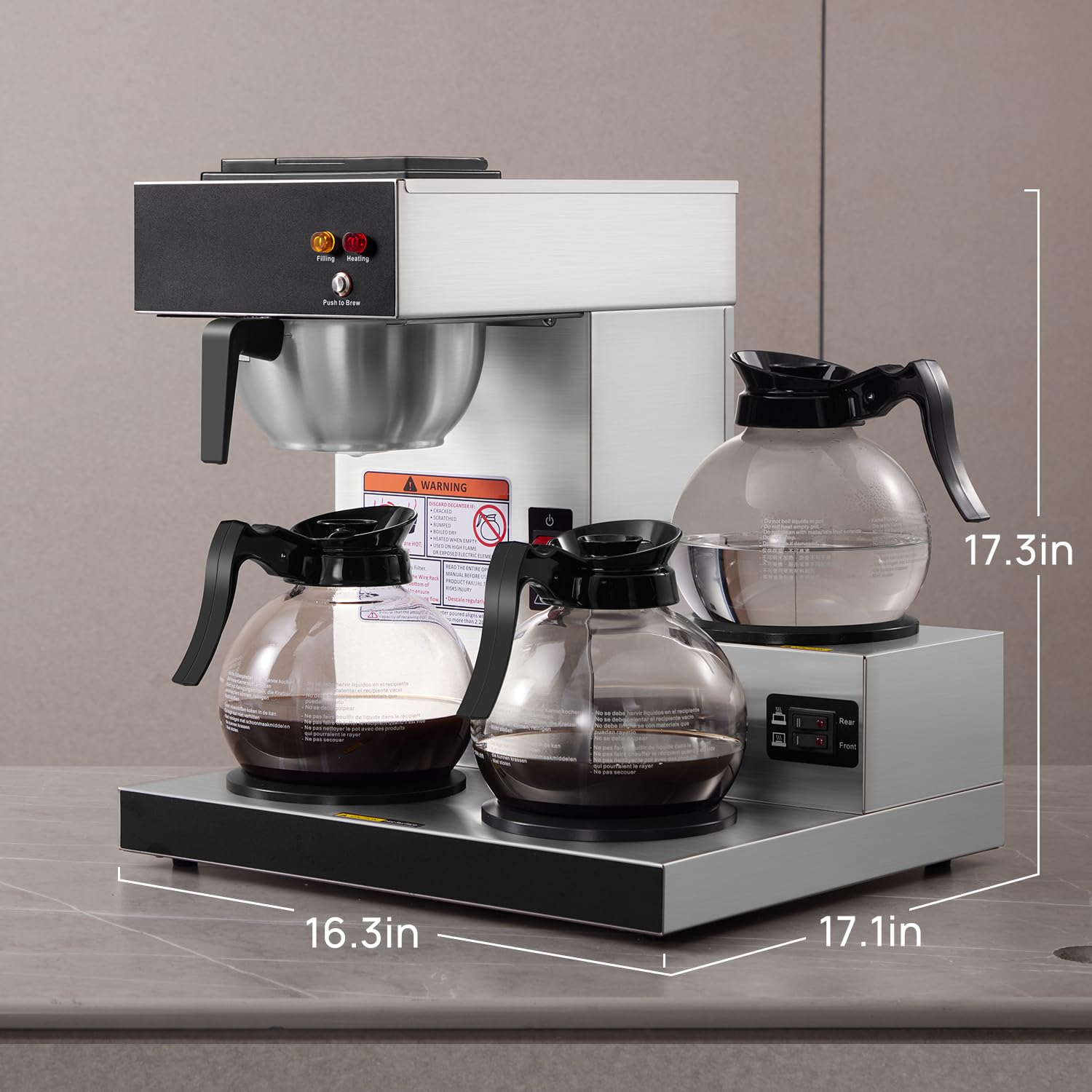 SYBO 12-Cup Commercial Coffee Maker - Stainless Steel Pour Over Drip Coffee Brewer with 3 Warming Plates & Glass Carafes | Perfect for Offices, Restaurants & Cafes