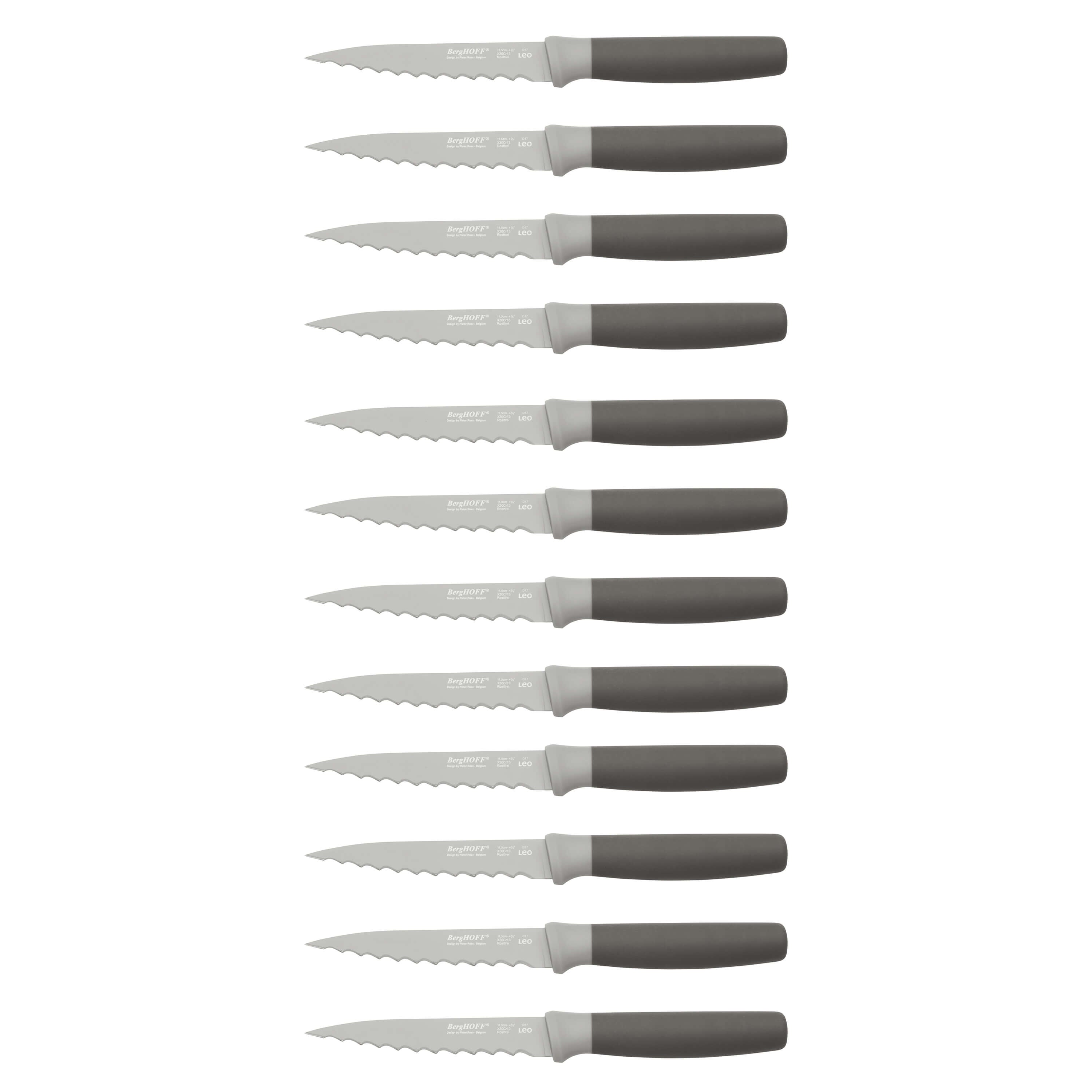 BergHOFF Leo 12-Piece Stainless Steel Serrated Steak Knife Set, 4.5