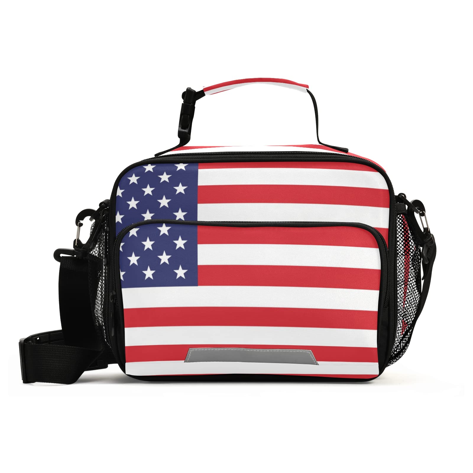 STAYTOP Insulated Lunch Bag with American Flag Design - Eco-Friendly Cooler Tote with Buckle Handle & Adjustable Shoulder Strap - Perfect for School, Work, Picnics & Outdoor Activities (Kids, Men & Women)
