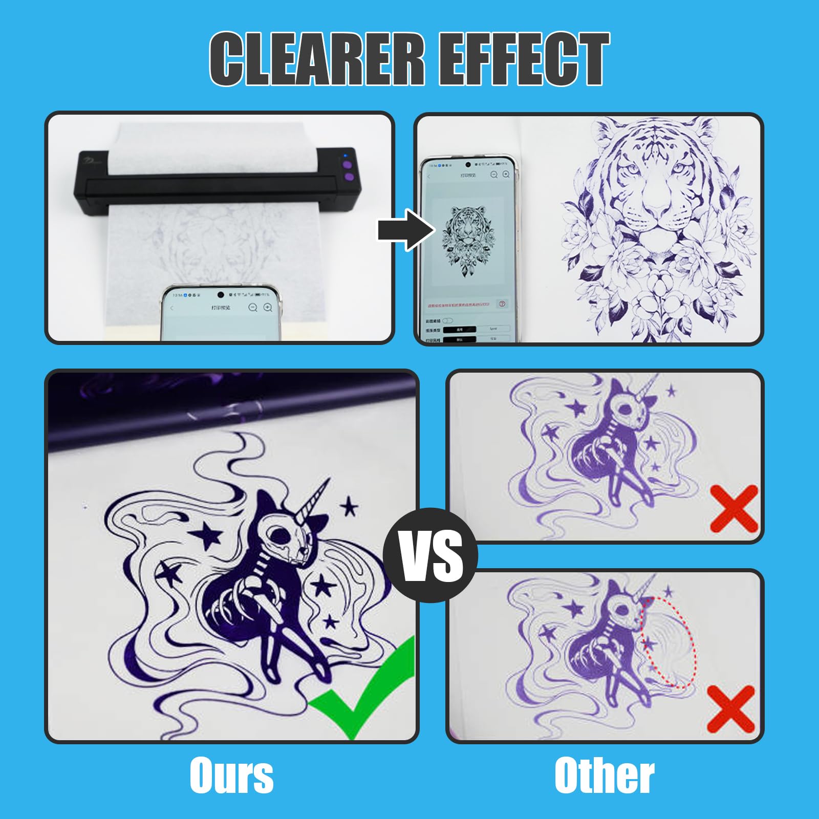 Professional Wireless Tattoo Stencil Printer Machine - Bluetooth & USB Thermal Transfer Printer for Tattoo Artists | Compatible with Smartphones, Tablets & PCs | Perfect for Tattoo Studio, Home Practice & Professional Tattoo Supplies