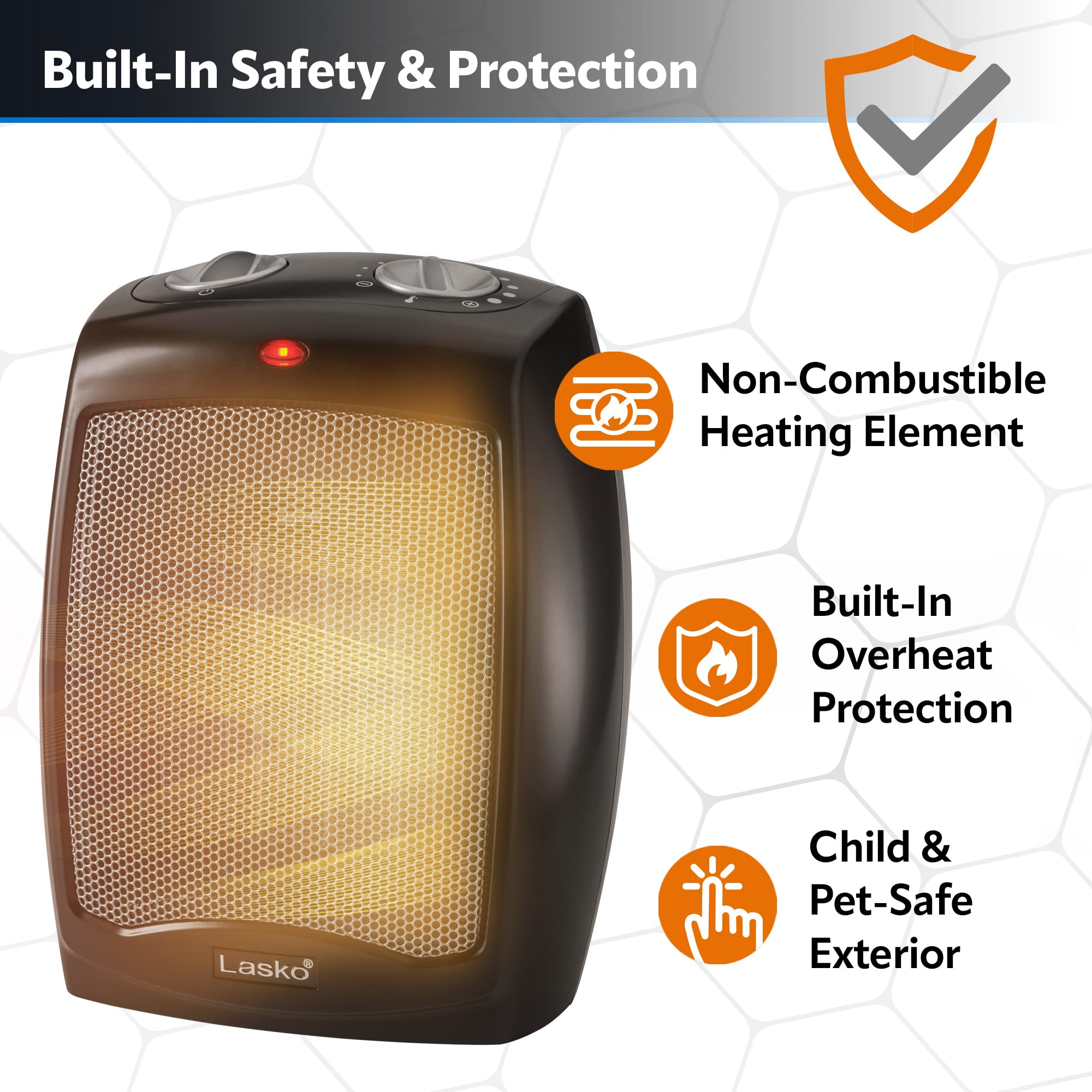 Lasko CD09250 Compact 9-Inch Black Ceramic Space Heater with Adjustable Thermostat - Perfect for Office Desk, Bedroom & Small Rooms - Tabletop or Under-Desk Use for Personal Heating