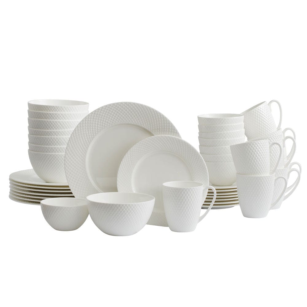 Stanton 40-Piece Dinnerware Set - Service for 8 People, Porcelain Dinner Plates, Salad Plates, Bowls & Mugs - Elegant Tableware for Family Dinners, Parties & Holiday Entertaining