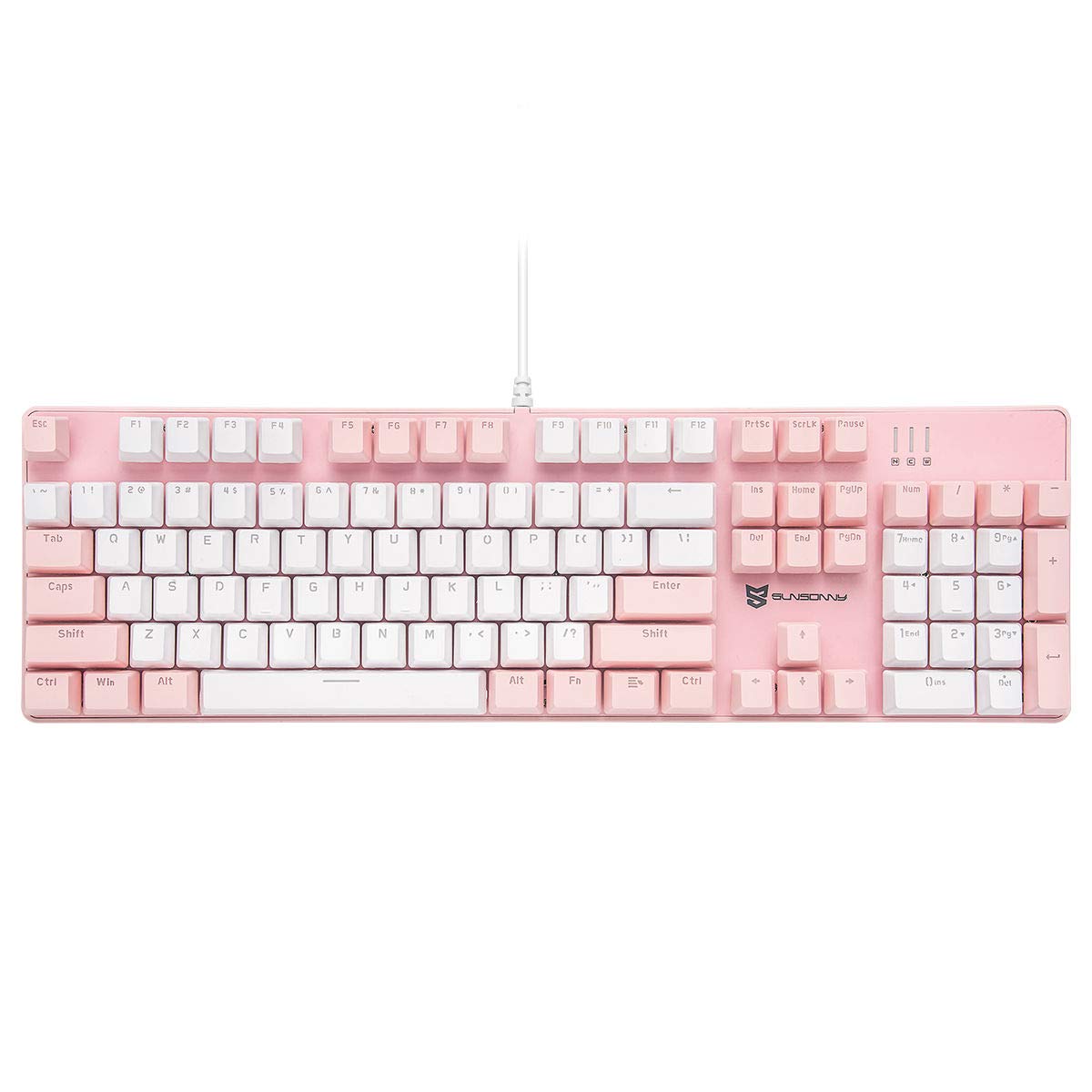 Qisan Mechanical Gaming Keyboard - Wired LED Backlit Keyboard (Pink & White) - 104 Key US Layout with Detachable Wrist Rest & Brown Switches - Perfect for PC Gaming, Typing & Office Work