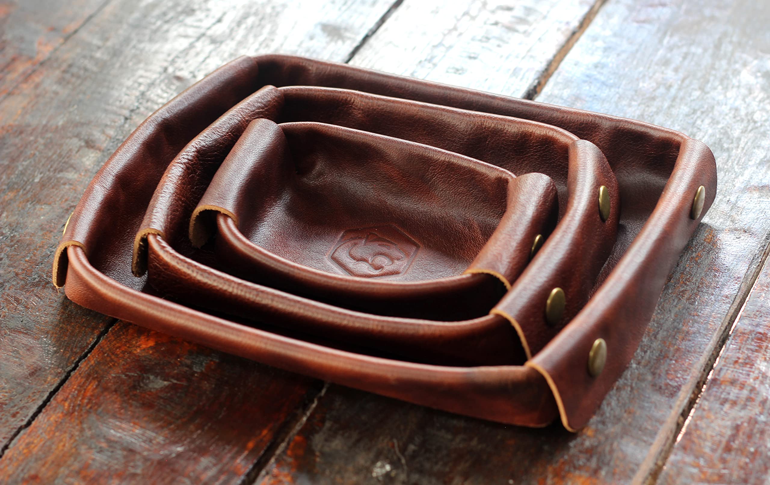 Handmade Genuine Leather Valet Tray - Brown Small Desk Organizer for Keys, Wallet & Watch | Premium Office & Home Accessory