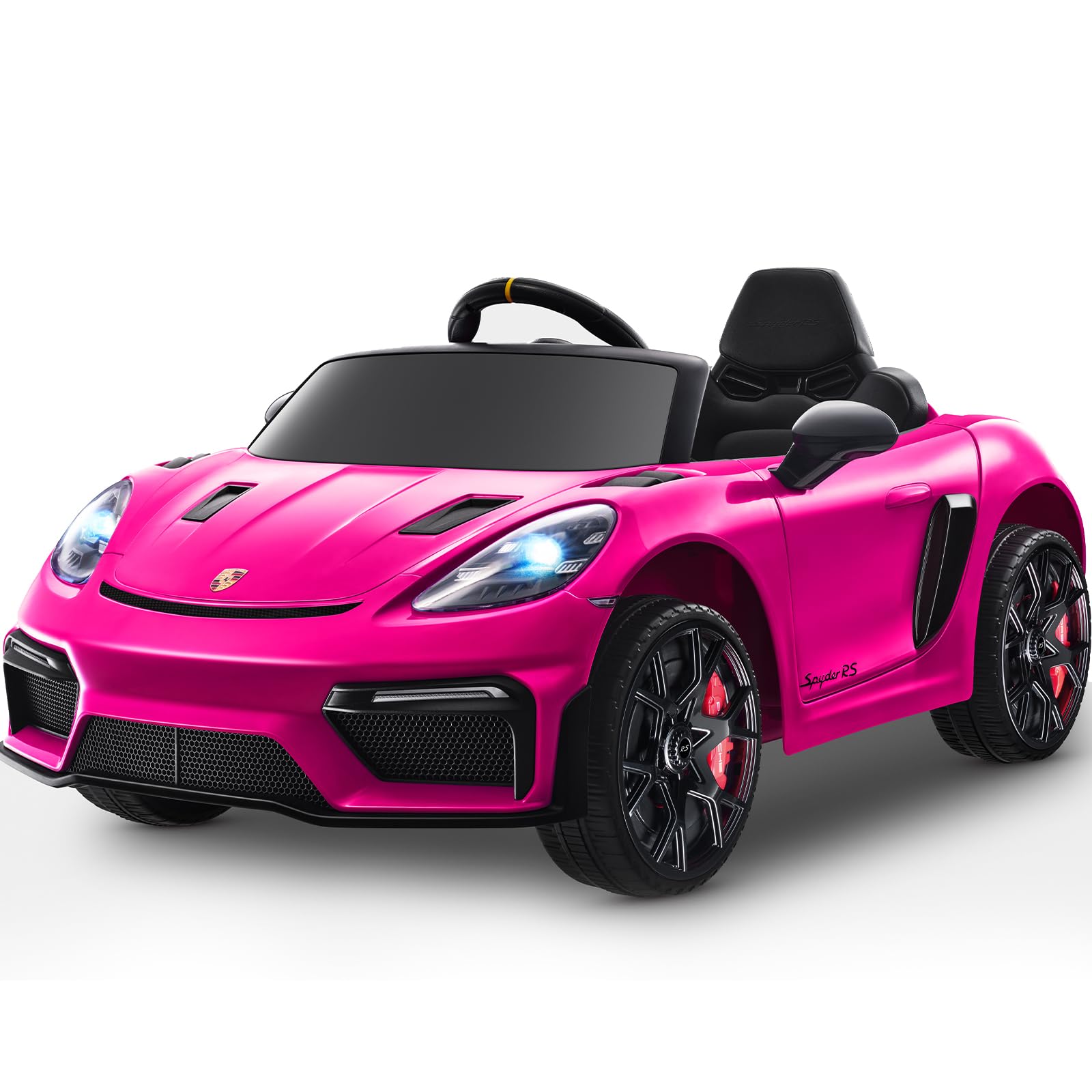 12V Licensed Porsche 718 Kids Electric Ride-On Car with Parent Remote Control, LED Lights, Music Player & Durable Tires - Pink | Perfect for Birthday Gifts, Outdoor Play & Learning Driving Skills