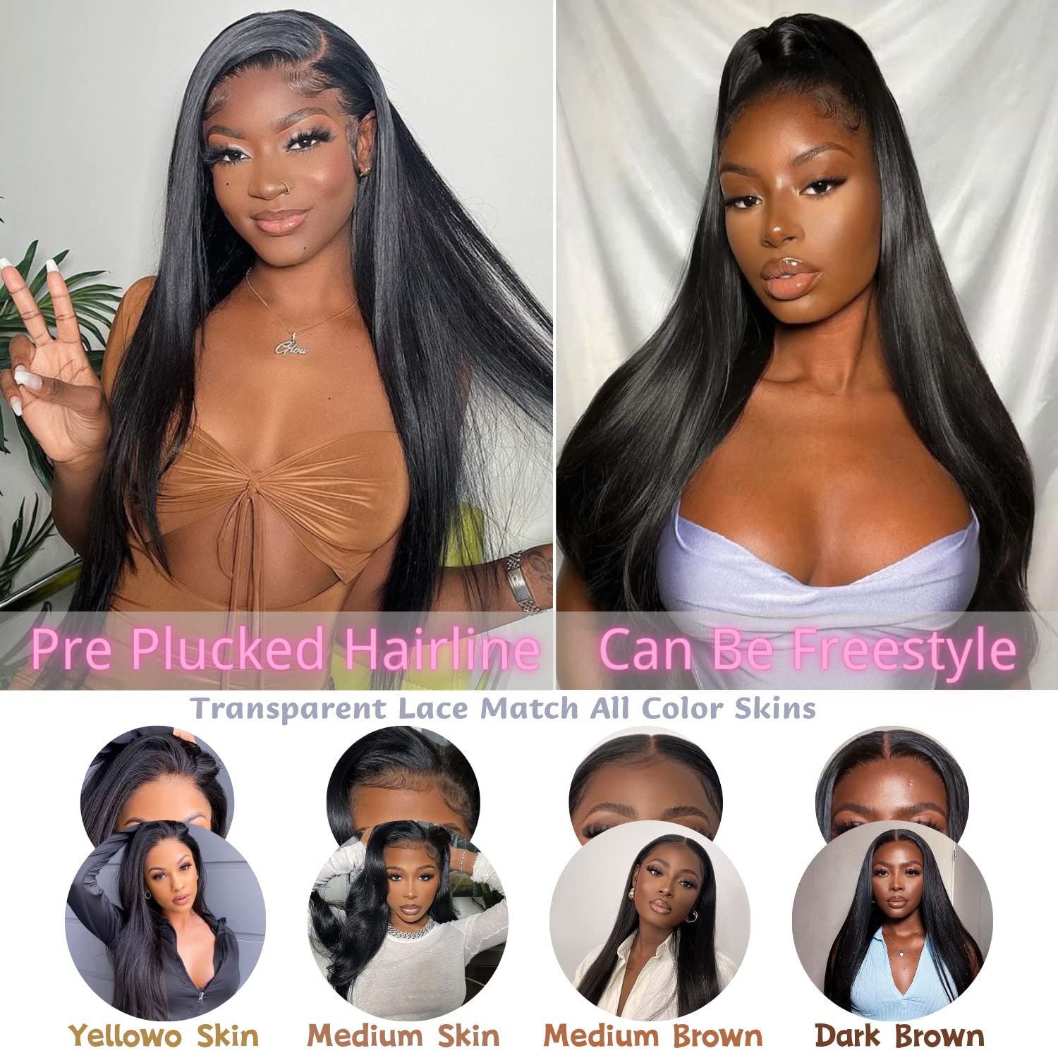 13x4 HD Straight Lace Front Wigs Human Hair for Black Women - 180% Density Glueless Brazilian Virgin Hair with Baby Hair & Pre-Plucked Hairline - Transparent Lace Frontal Wig 26 Inch - Perfect for Daily Wear, Parties & Special Occasions