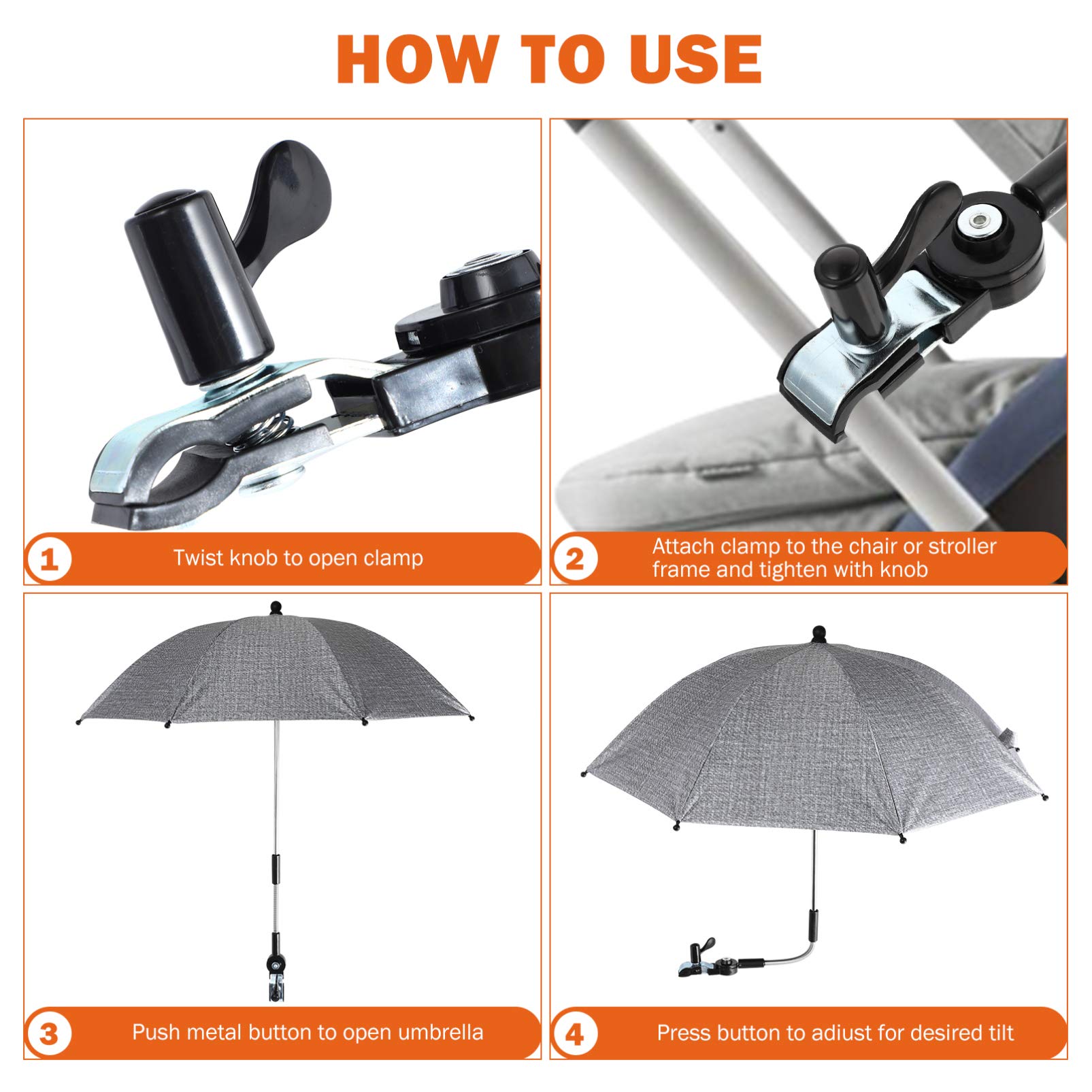 TOYANDONA Baby Stroller Sunshade Cover - UV Protection & Rain Shield for Strollers, Carriages & Carts - Lightweight Clip-On Umbrella with Blackout Blind (Grey) | Perfect for Outdoor Walks, Park Visits & Shopping Trips