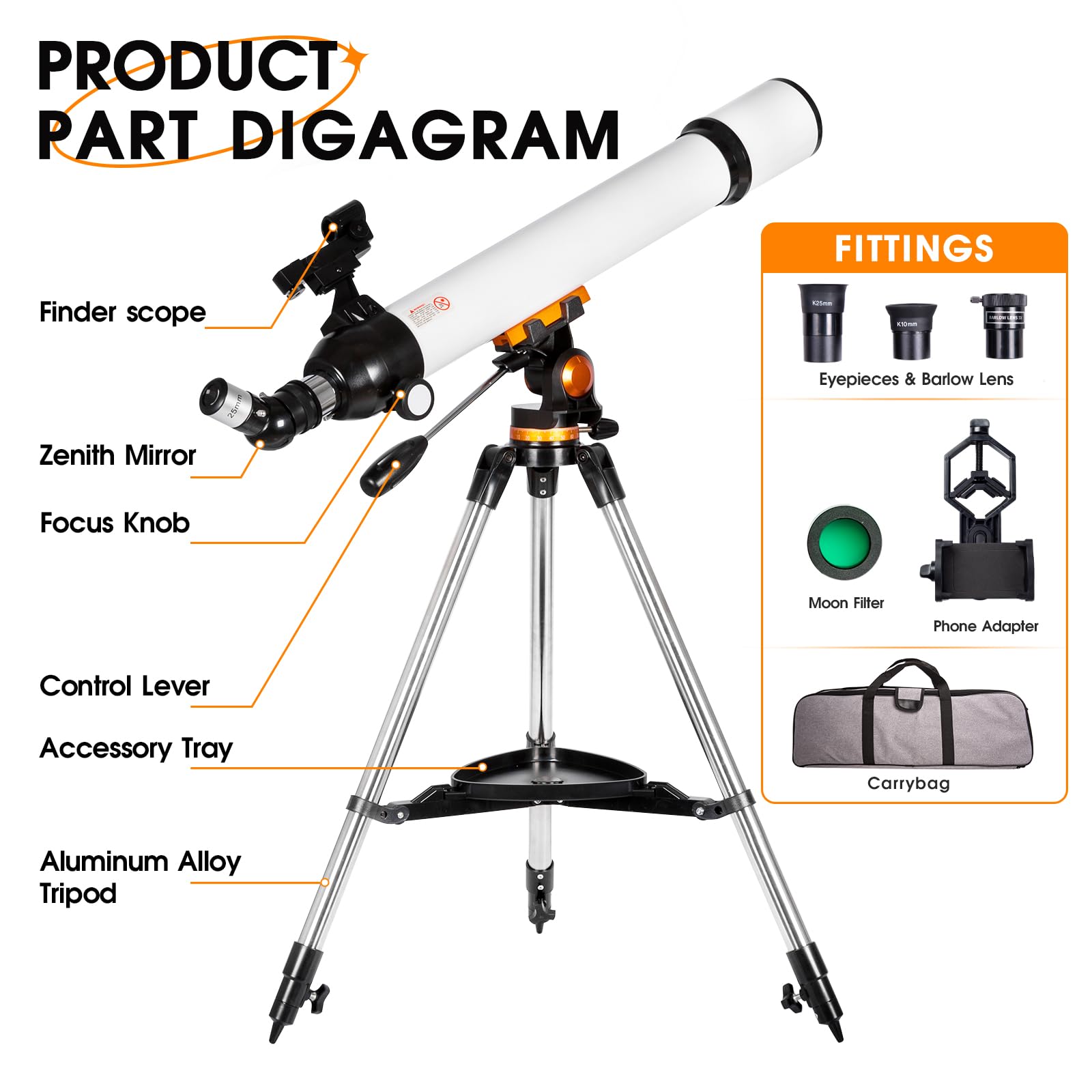 70mm Aperture 700mm Refractor Telescope for Adults & Beginners - Portable Astronomy Telescope for Moon Viewing, Planet Observation & Stargazing with Tripod, Phone Adapter & Carrying Bag - Perfect for Backyard Astronomy, Camping & Outdoor Adventures