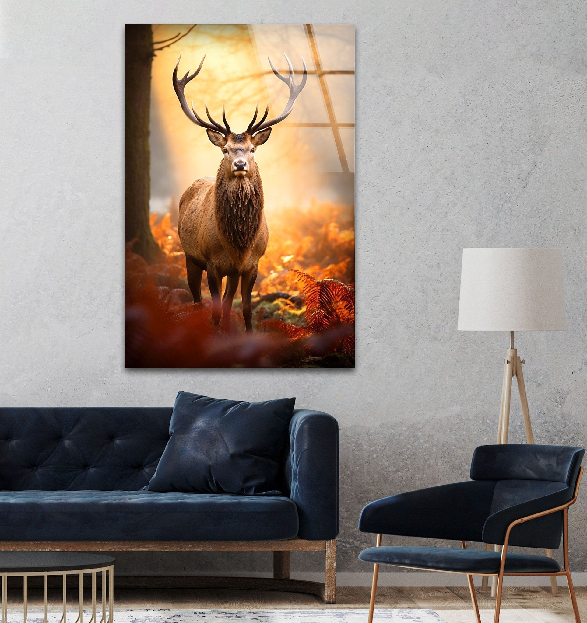 Autumn Deer Glass Wall Art - Elegant Handmade Deer Silhouette Window Decor for Fall & Thanksgiving - Perfect for Home, Office, and Seasonal Holiday Decoration