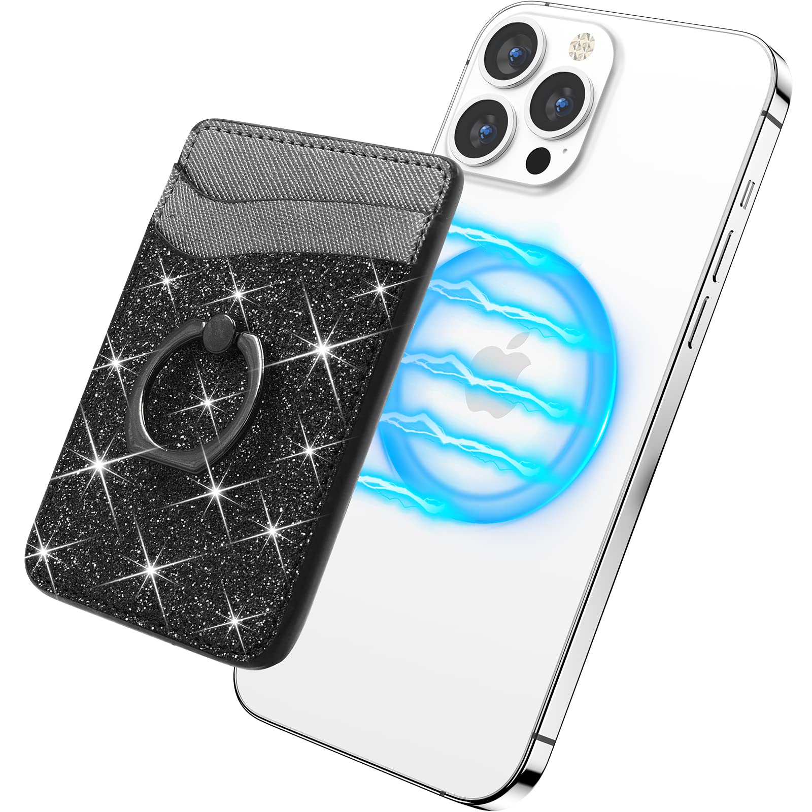 Gospire Magnetic Phone Wallet - Leather Magsafe Wallet with 360° Rotating Stand, RFID Blocking Card Holder & 2 Metal Rings | Compatible with iPhone & Android Smartphones | Perfect for Travel, Work & Everyday Use (Black)