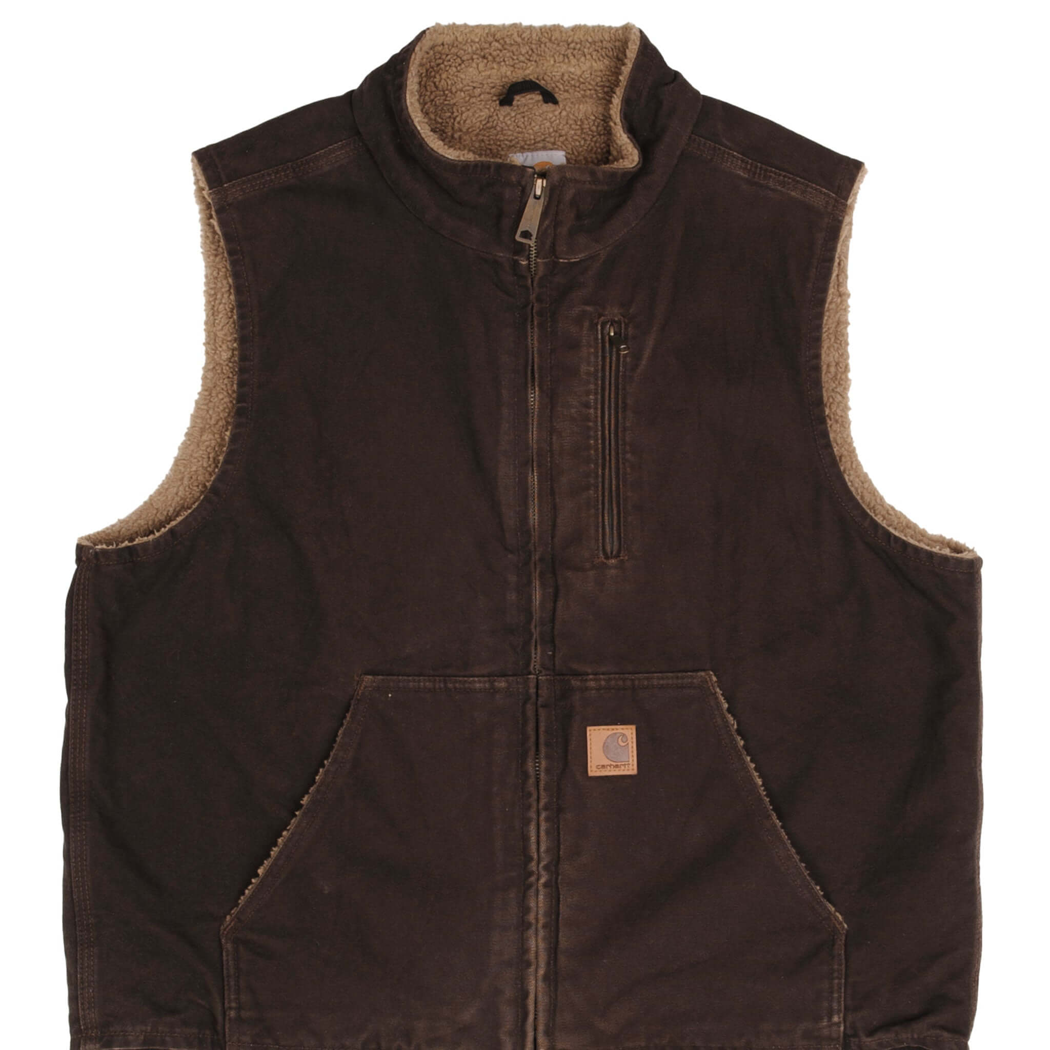 Vintage Carhartt Brown Worker's Vest Jacket V33 DK8 2000s Size Large - Durable Workwear for Outdoor Jobs, Construction & Hunting