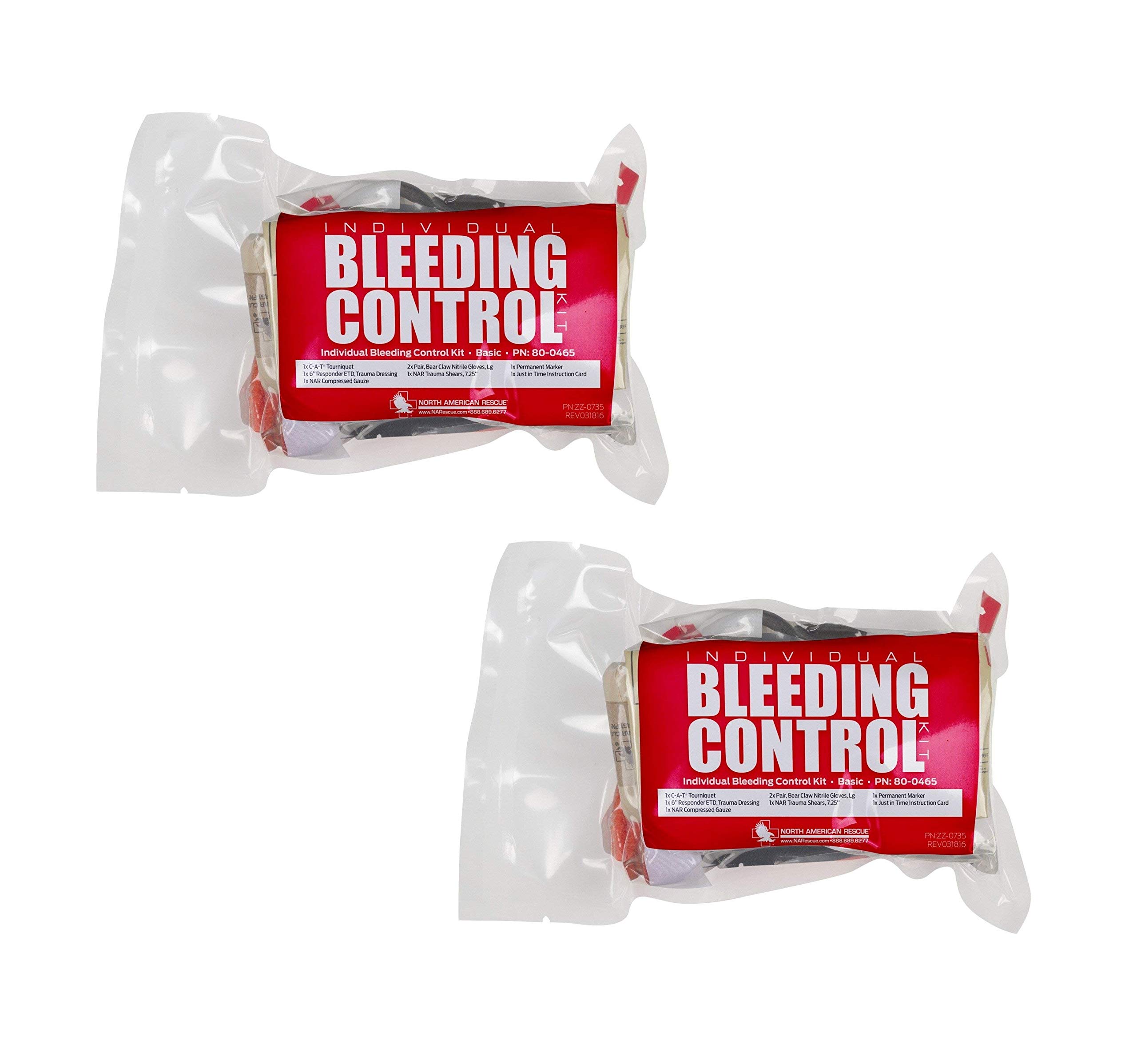 North American Rescue Individual Bleeding Control Kit - Vacuum Sealed First Aid Kit (2 Pack) | Emergency Trauma Kit for Home, Car & Outdoor Safety