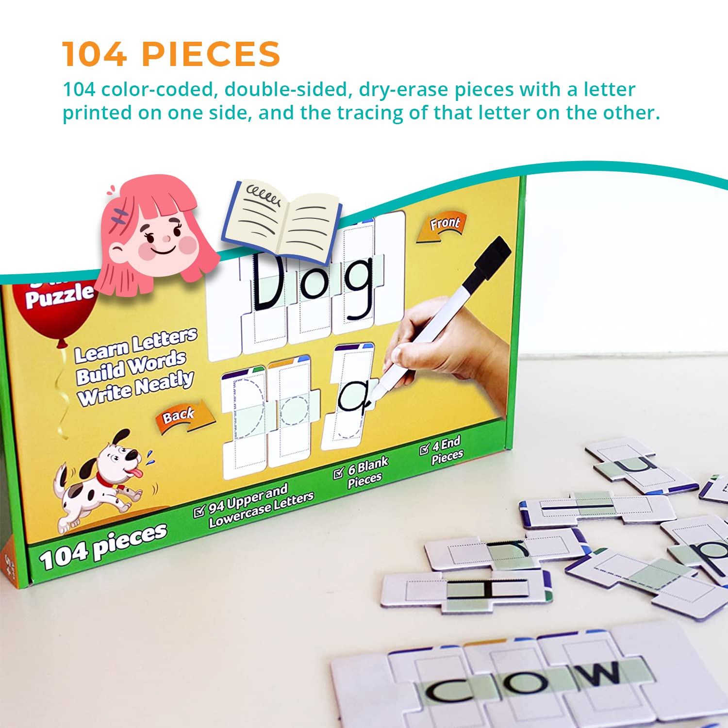 Channie's Educational Word Builder Puzzle for Kids - Spelling & Handwriting Practice Game for Kindergarten & Elementary Students - Fun Letter Learning Toy for Toddlers & Preschoolers - Perfect for Classroom, Homeschooling & Early Childhood Development