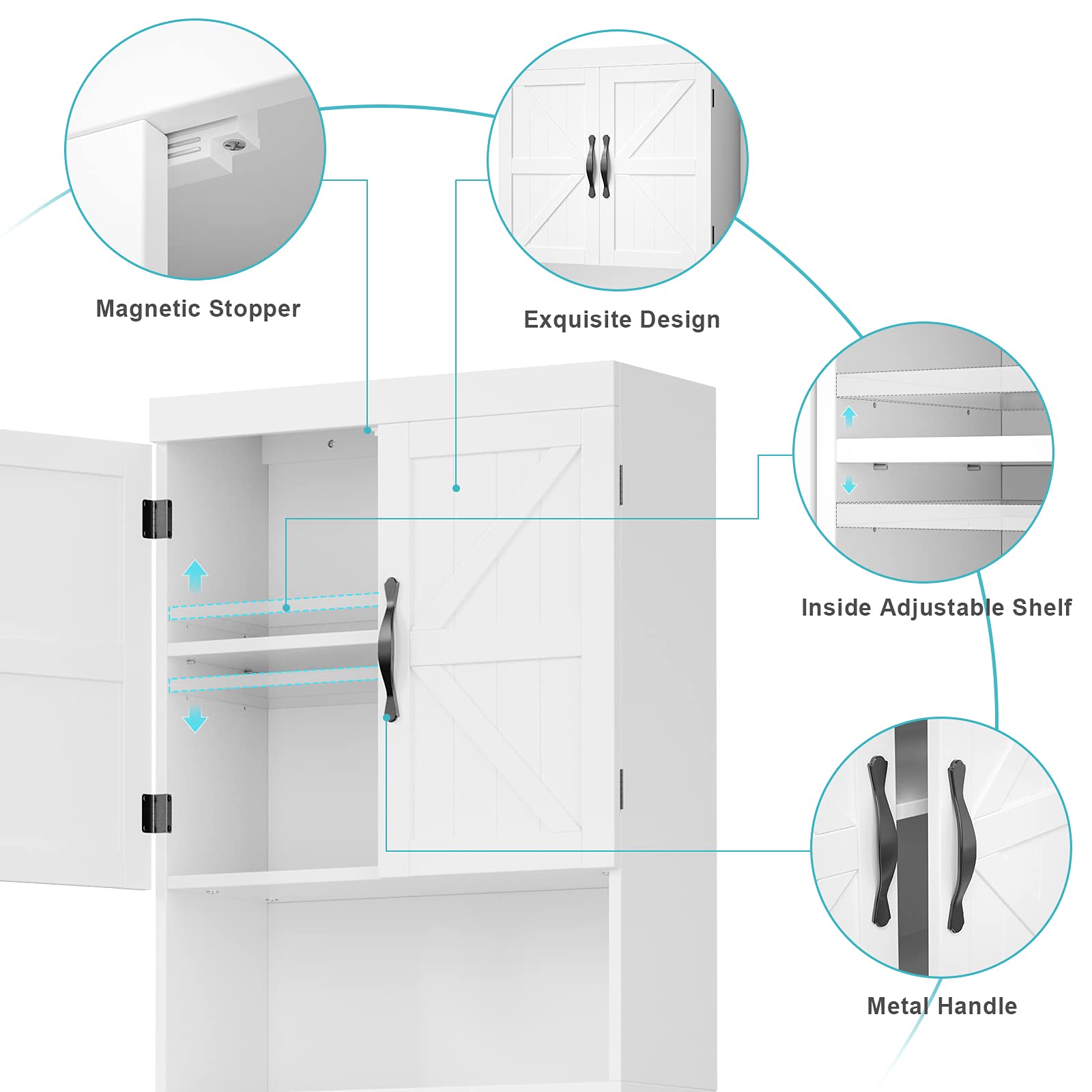 SRIWATANA Over The Toilet Storage Cabinet - White Bathroom Space Saver with Adjustable Shelves, 2-Door Organizer for Toilet Paper & Bath Essentials - Perfect for Small Bathrooms & Apartment Living