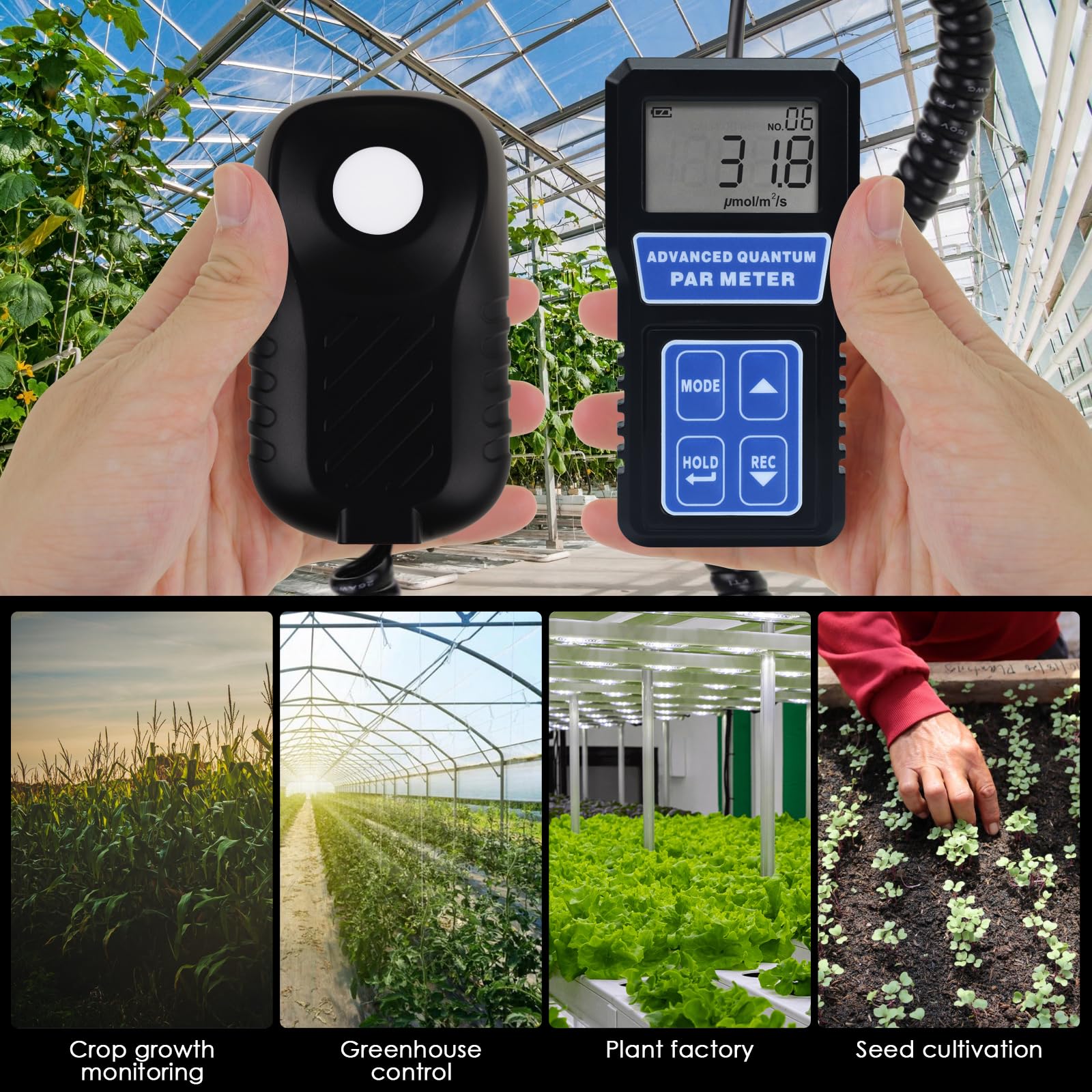 Quantum PAR Meter for LED Grow Lights - PPFD Tester with Data Logging & Calibration (400-700nm) | Measure Light Intensity in Grow Rooms & Greenhouses | Ideal for Indoor Gardening, Hydroponics & Plant Growth Monitoring