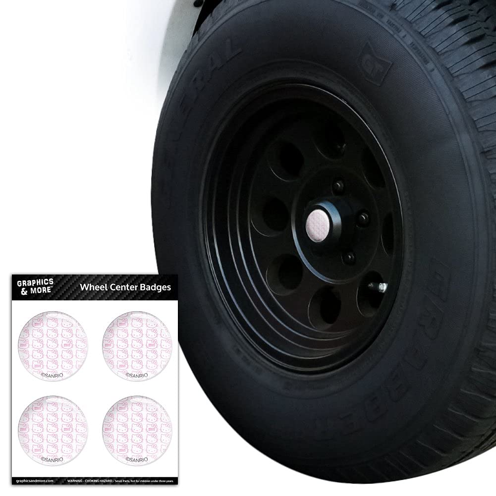 Hello Kitty Expressions Pattern Resin-Topped Wheel Center Cap Stickers - Cute Car Accessories for Anime Fans, Kawaii Lovers & JDM Style Vehicles - Perfect for Customizing Hubcaps, Rims & Automotive Decor