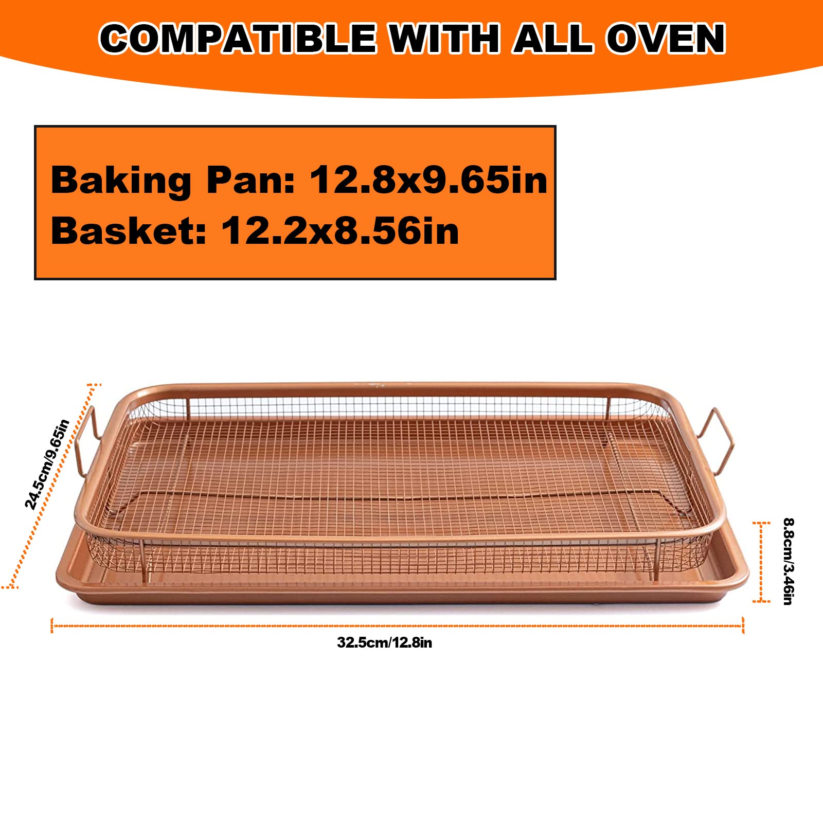 Non-Stick Copper Air Fryer Basket & Crisping Tray Set (12.8