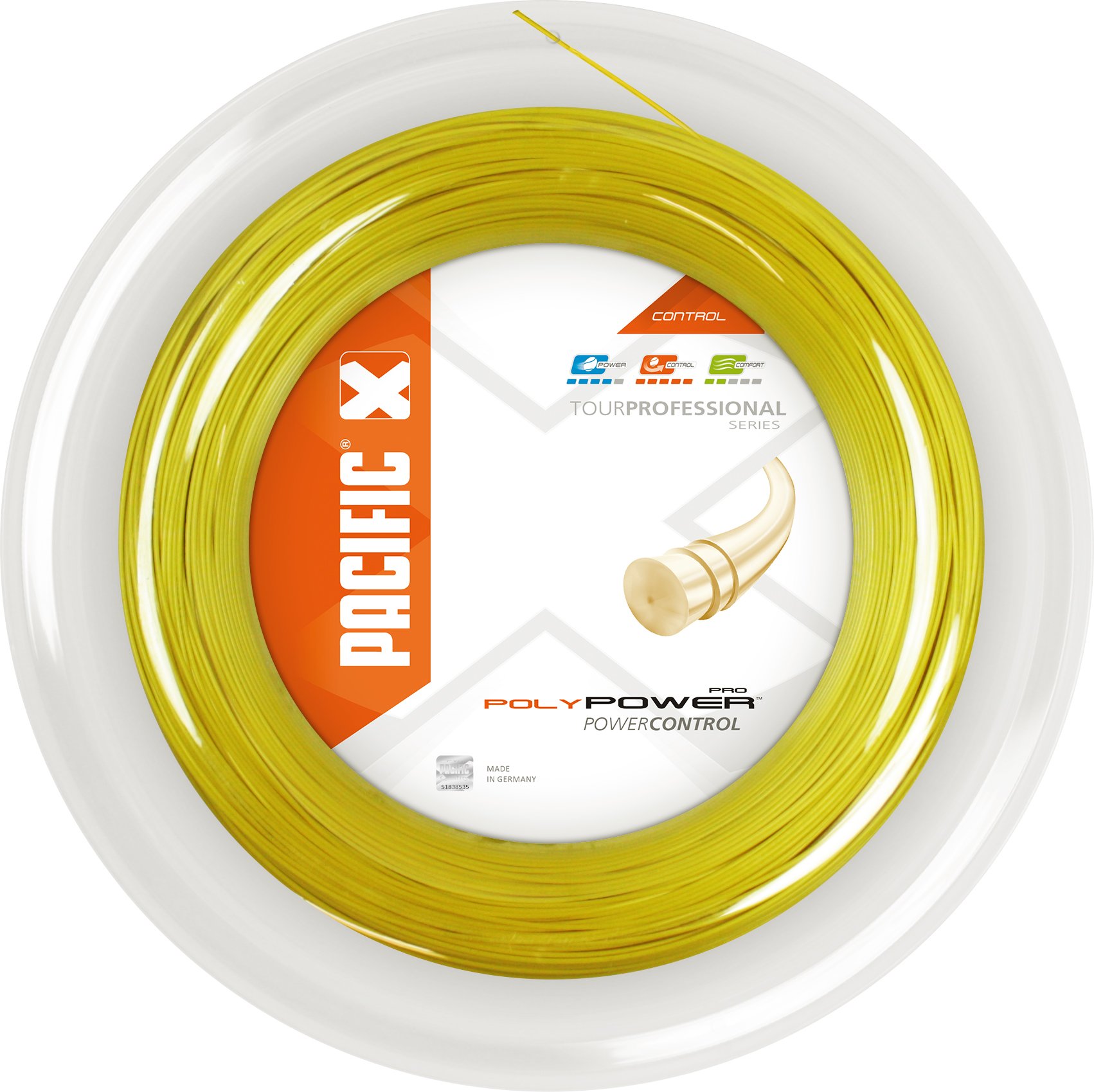 Pacific Poly Power Pro 200m Tennis String Reel - Durable Polyester String for Tennis & Badminton Rackets - Unisex Sports Equipment for Professional & Recreational Players - Perfect for Stringing Machines & DIY Racket Maintenance