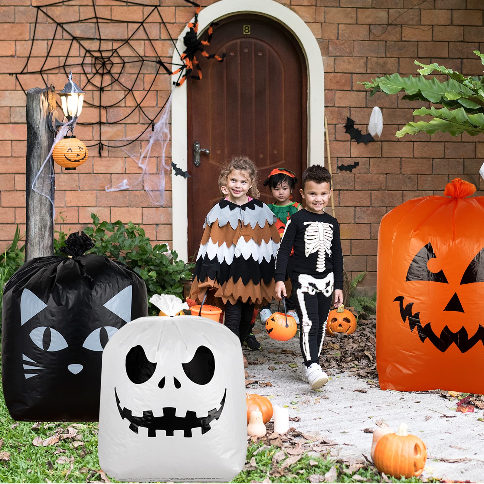 Large Halloween Pumpkin Leaf Bags - 9Pcs Heavy Duty Yard Waste Bags with Twist Ties | Outdoor Fall Decorations, Lawn Leaf Collection & Pumpkin Patch Cleanup | Perfect for Halloween Party Decor, Autumn Yard Maintenance & Seasonal Cleanup