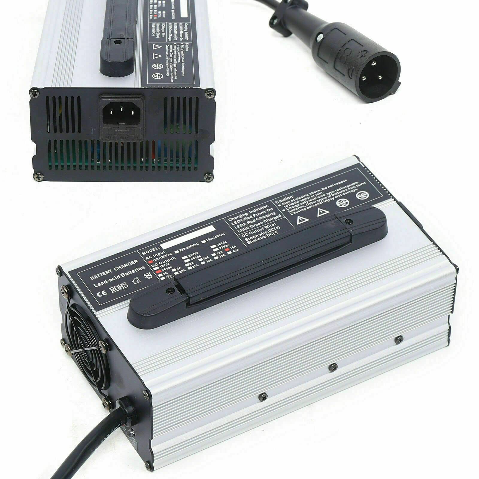 Club Car 48V 15A Golf Cart Battery Charger with 3-Pin Round Connector - Fast Charging Power Supply for Club Car Precedent, Onward & Tempo Models - Perfect for Golf Courses, Resorts & Private Communities (US Stock)