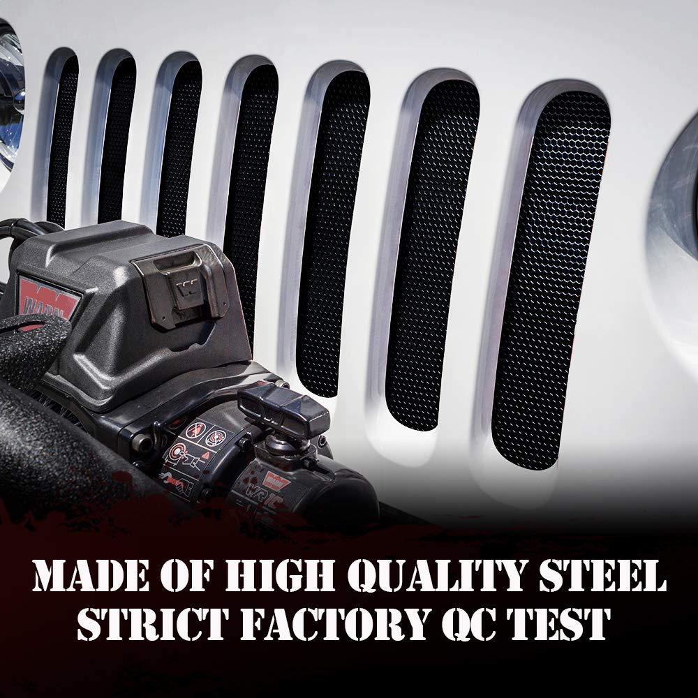 Xprite Black Aluminum Alloy Mesh Grille Insert for Jeep Wrangler JK & JKU (2007-2018) - Matte Front Hood Replacement | Off-Road Protection & Stylish Upgrade for Adventure Enthusiasts