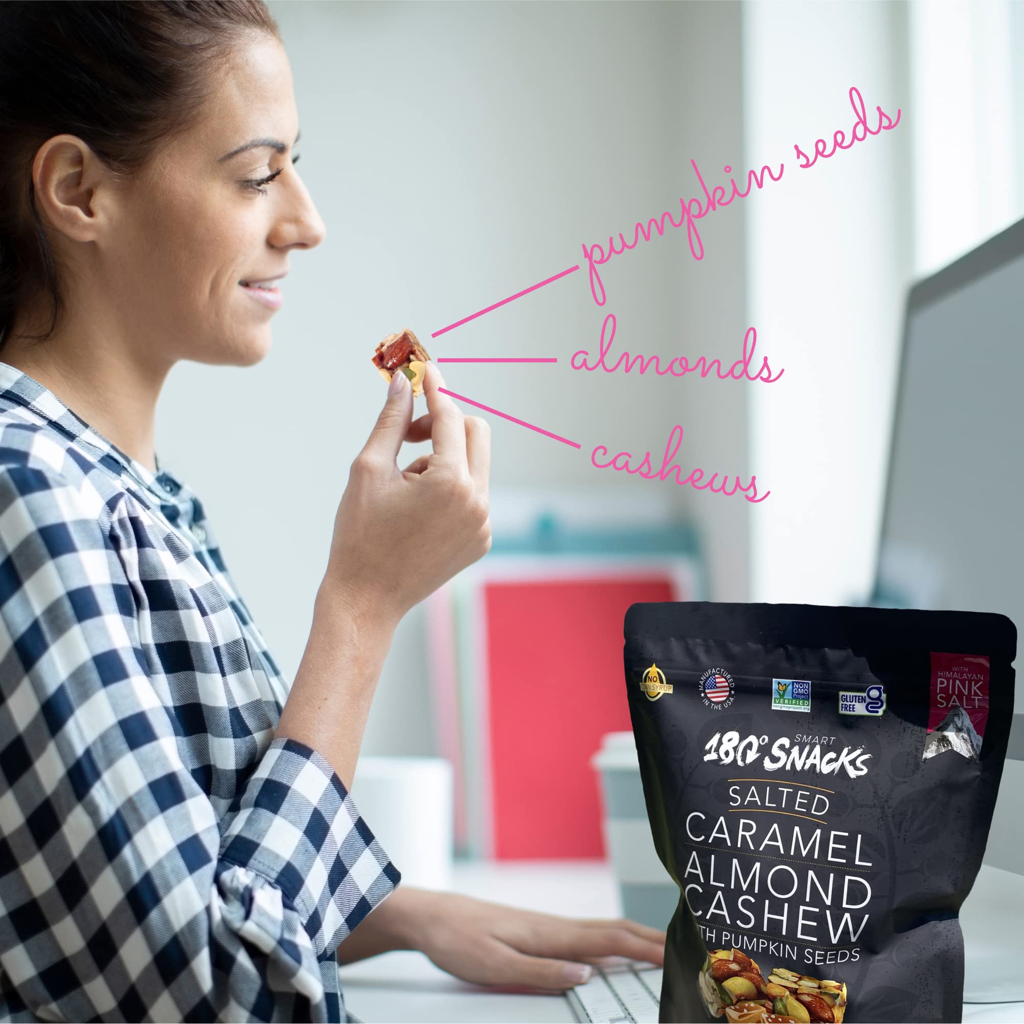 Organic Himalayan Salted Caramel Almond Cashew Snack Mix - Gluten-Free, Non-GMO, Dairy-Free Healthy Snacks for Adults & Kids - 15 oz Pack - Perfect for Office, Travel, Hiking & On-the-Go Nutrition