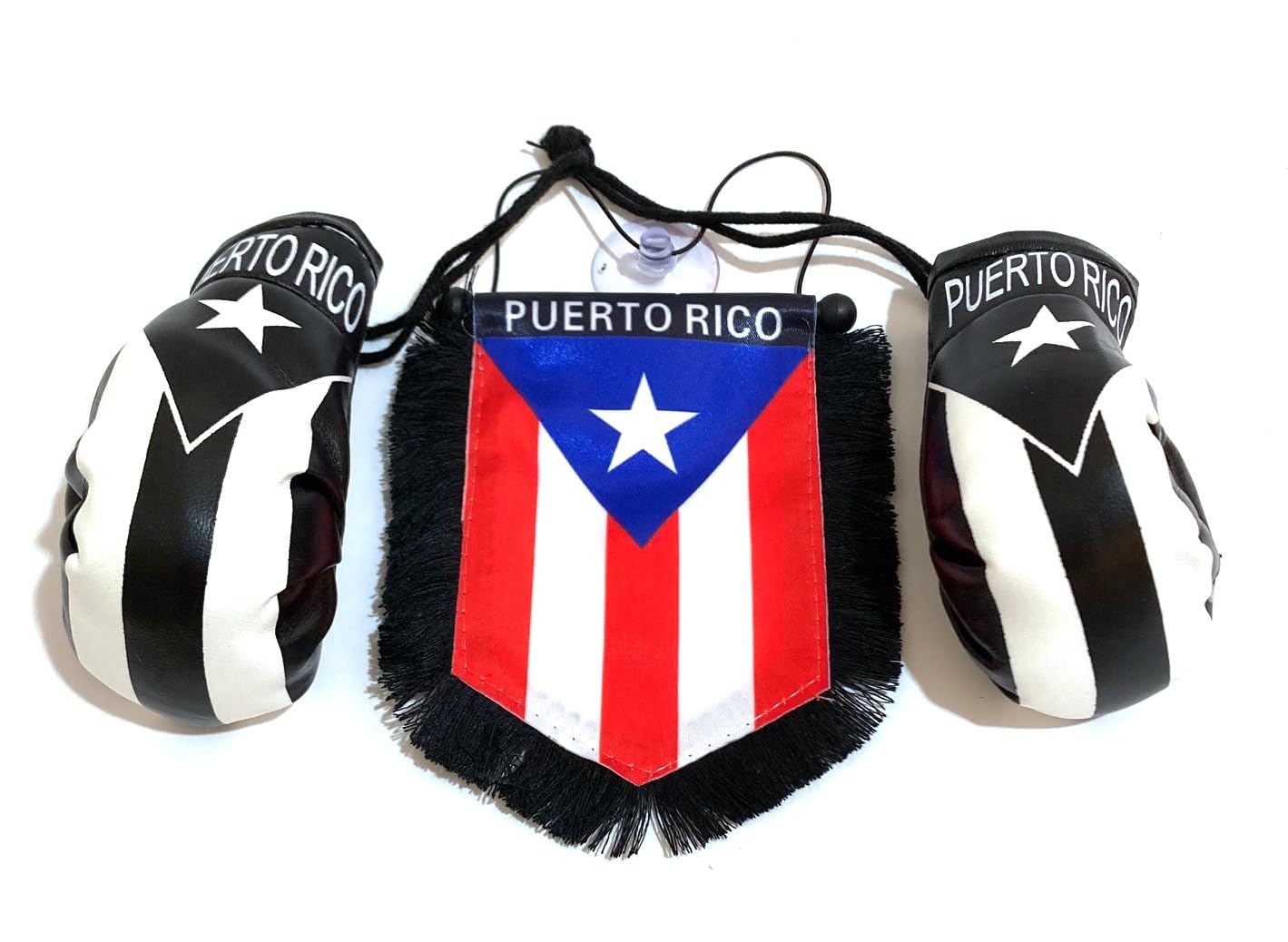 Puerto Rico Car Flags - 2 Pack Mini Puerto Rican Flags for Car Windows - Boxing Gloves Design Rearview Mirror Accessories - Perfect for Sports Events, Parades, and Showcasing Puerto Rican Pride