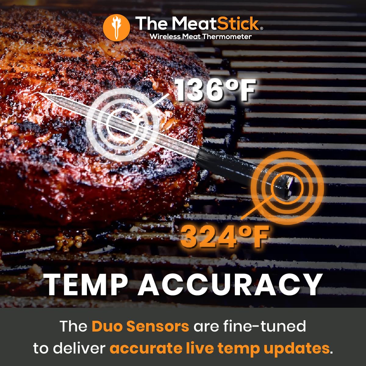 MeatStick - Wireless Smart Meat Thermometer for Grilling, Smoking, BBQ, Air Fryer, Oven & Sous Vide | Bluetooth Meat Probe for Perfect Steak, Turkey & Roasts | Indoor & Outdoor Cooking Thermometer