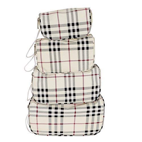 STACKRAID 4-Pack Clear Travel Toiletry Bags for Women & Men - Waterproof Makeup Organizer, Shaving Kit Pouch - Perfect for Airplane, Gym, Camping (White Checks)