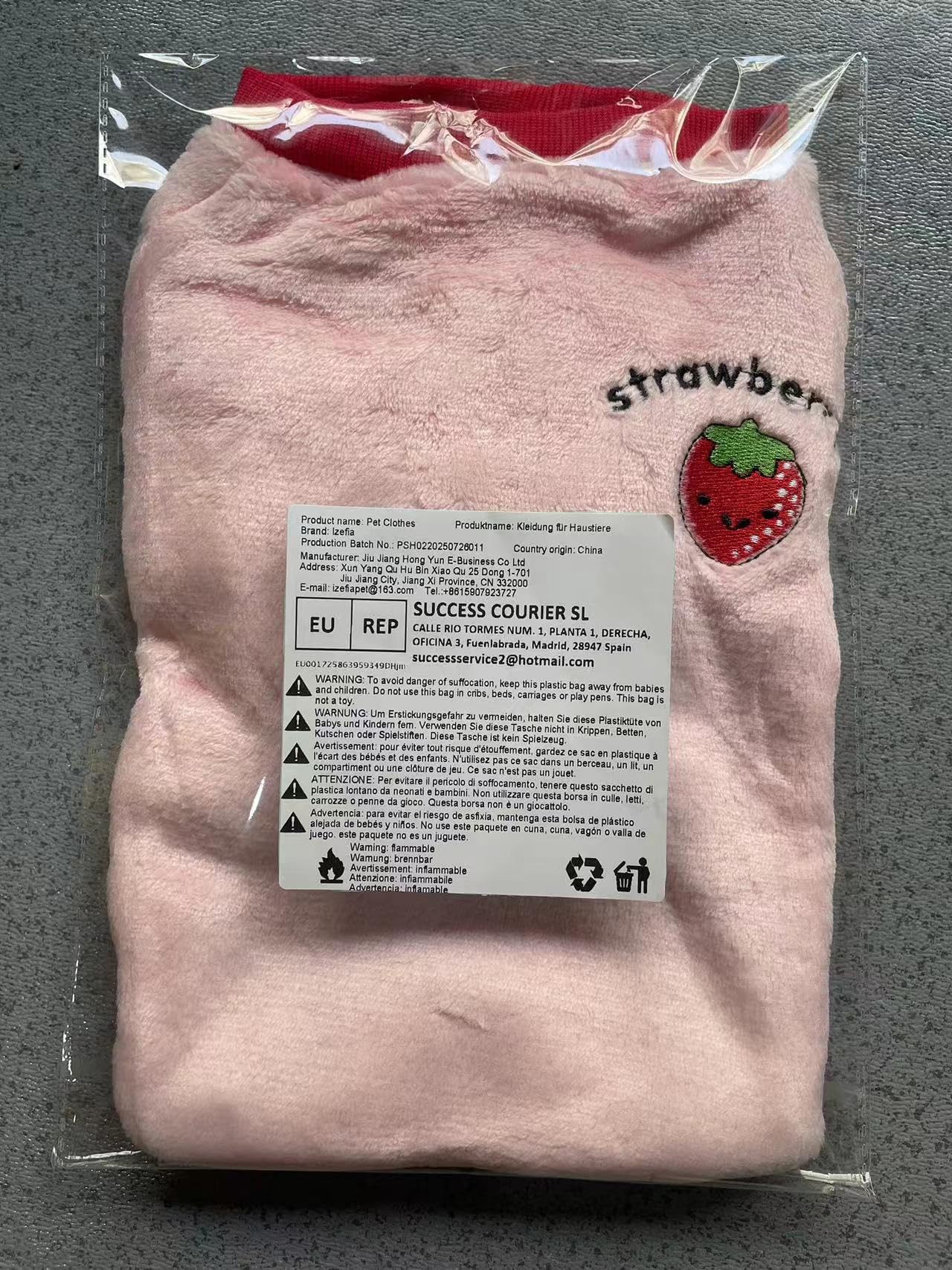 Warm Fleece Dog Sweater & Cat Sweater - Winter Coats for Small & Medium Pets, Pink Fruit Pajama Style | Cozy Outfit for Cold Weather Walks & Indoor Comfort