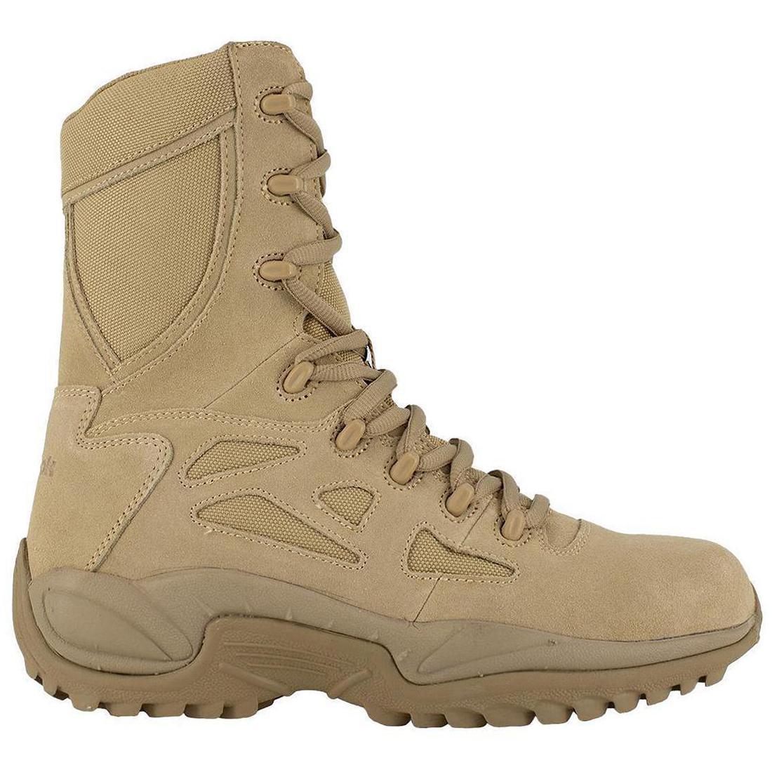 Rapid Response RB 8 Inch Soft Toe Side Zip Military Boots - Desert Tan Tactical Footwear for Outdoor Work, Hiking & Security Duty