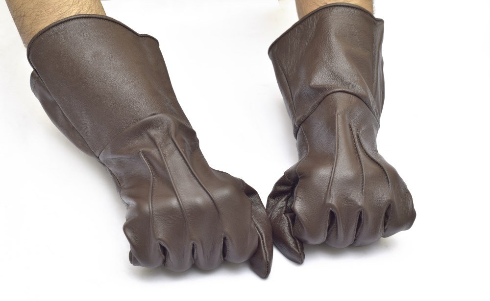 Medieval Gauntlet Leather Cosplay Gloves - Long Arm Cuff for LARP, Renaissance Fairs & Costume Parties (Brown, XX-Large) - Perfect for Historical Reenactments & Fantasy Roleplay