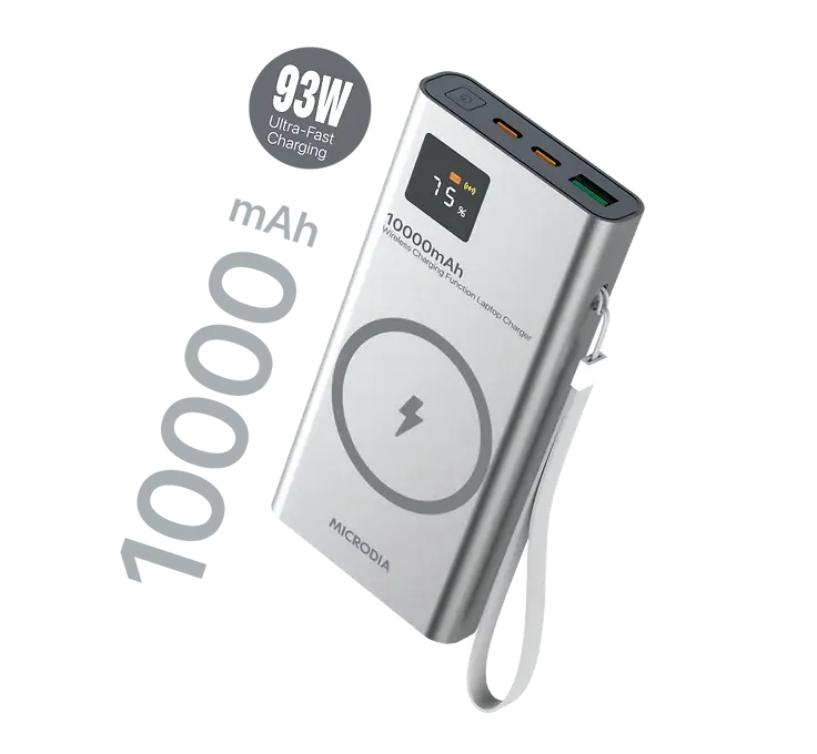 MICRODIA SNAPPower™ MagGo LCD 10000mAh 93W Magnetic Wireless Power Bank - 15W Wireless Charger + Dual 30W USB C PD + 18W USB A Output with LCD Display - Perfect for iPhone, Android, AirPods & Travel Charging