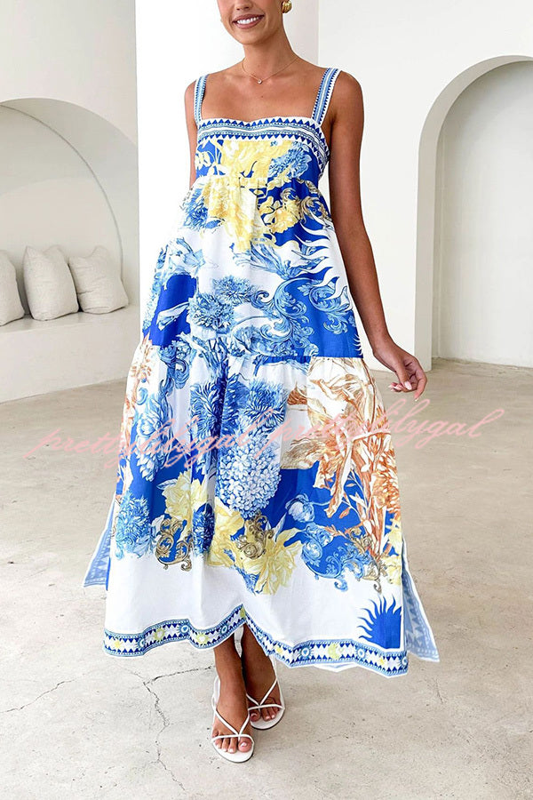 Stylish Printed Square Neck Backless Pocket Maxi Dress for Women - Perfect for Beach Vacations, Summer Parties & Boho Fashion