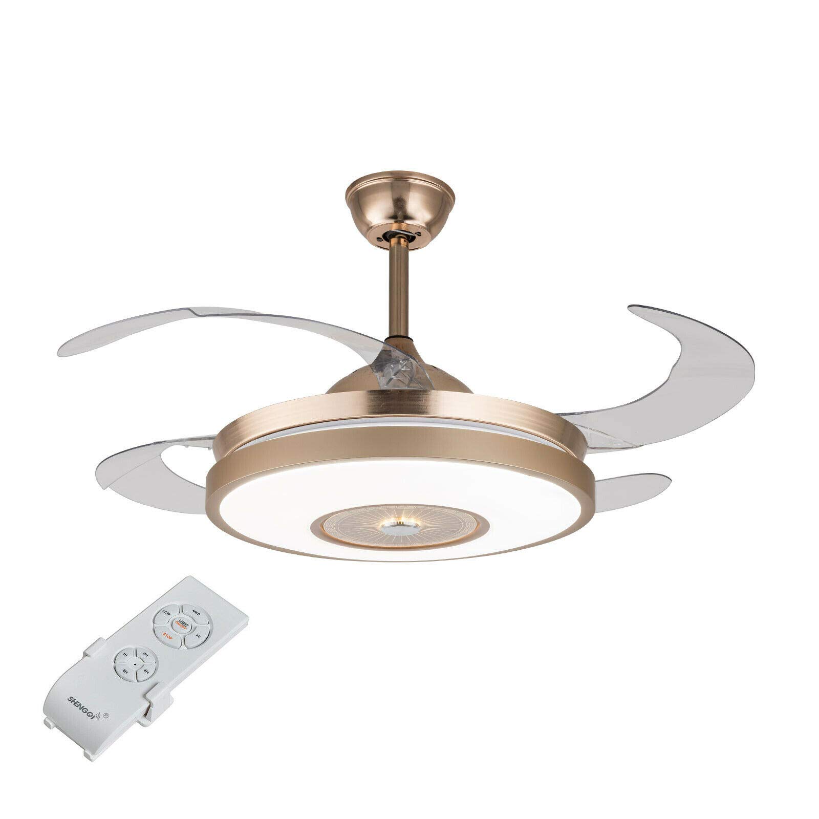 42 Inch Retractable LED Ceiling Fan with Light - Dimmable Chandelier Fan with Remote Control for Bedroom, Dining Room & Living Room | Modern Cooling & Lighting Solution for Home Comfort