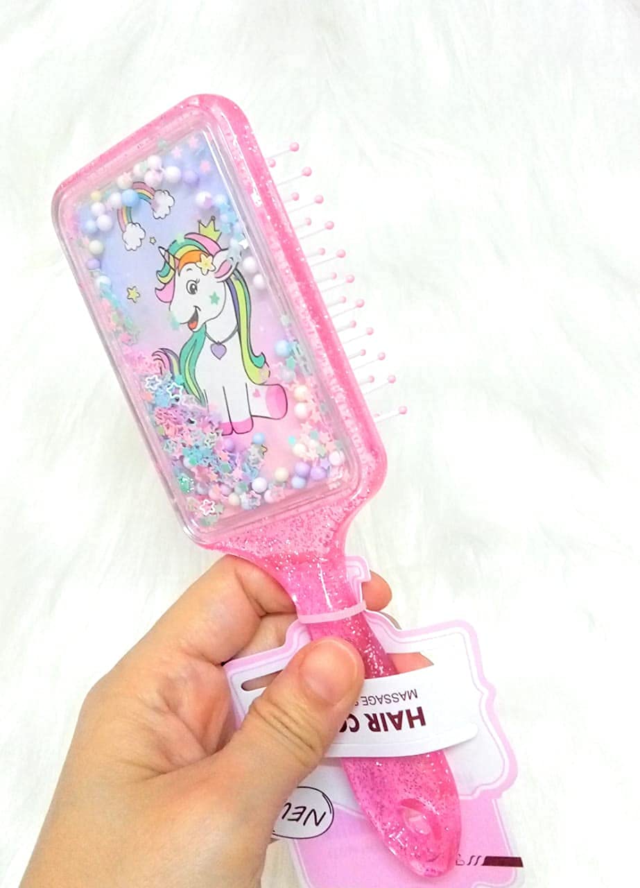 GJSHOP Unicorn Glitter Star Hairbrush for Kids - Detangling Comb Brush for Girls with Soft Bristles - Cute Rectangle Hair Brush for Toddlers & Children (Perfect for School, Parties & Daily Hair Care)