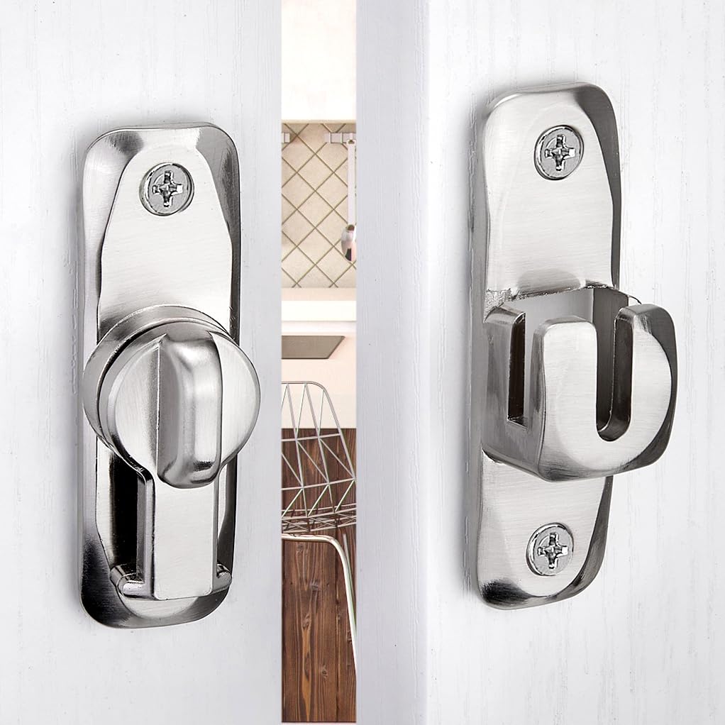 2 Pack Heavy Duty Zinc Alloy Barn Door Latches - 90/180 Degree Adjustable Gate Lock Set - Right Angle Flip Latch Hardware for Sliding Doors - Secure Cabinet & Bathroom Door Lock (Silver) - Perfect for Barns, Closets, Pantries and Home Organization