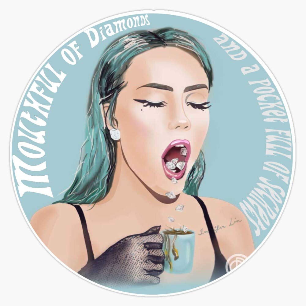 Phantogram Mouthful Of Diamonds Vinyl Decal Sticker - 5 Inch Waterproof Laptop, Wall, Window, Car Bumper Decal - Perfect for Music Fans, Room Decor & Personalizing Devices